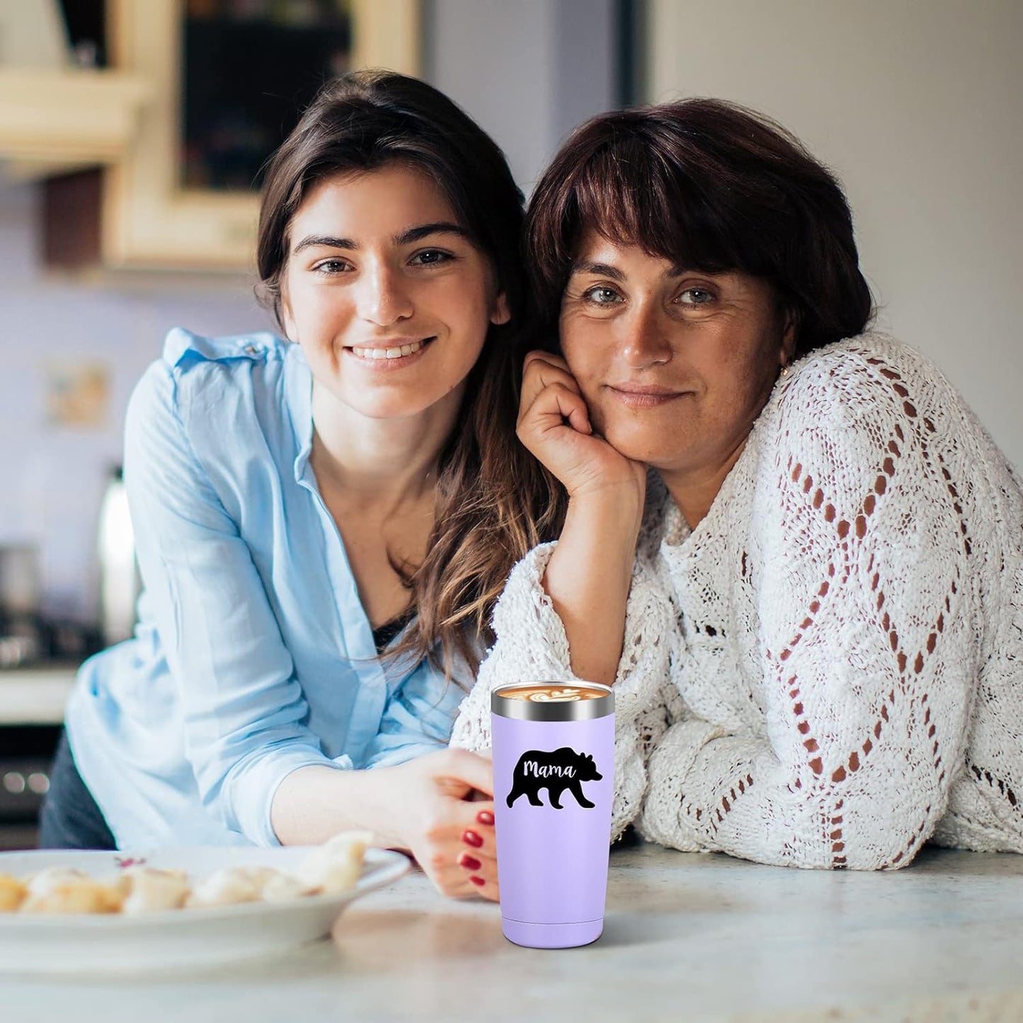 Gingprous 20 oz "Mama" Stainless Steel Tumblers with Lids Straws, Double Wall Travel Tumblers, Vacuum Insulated Tumblers , Mothers Day Birthday Christmas Gifts,Purple