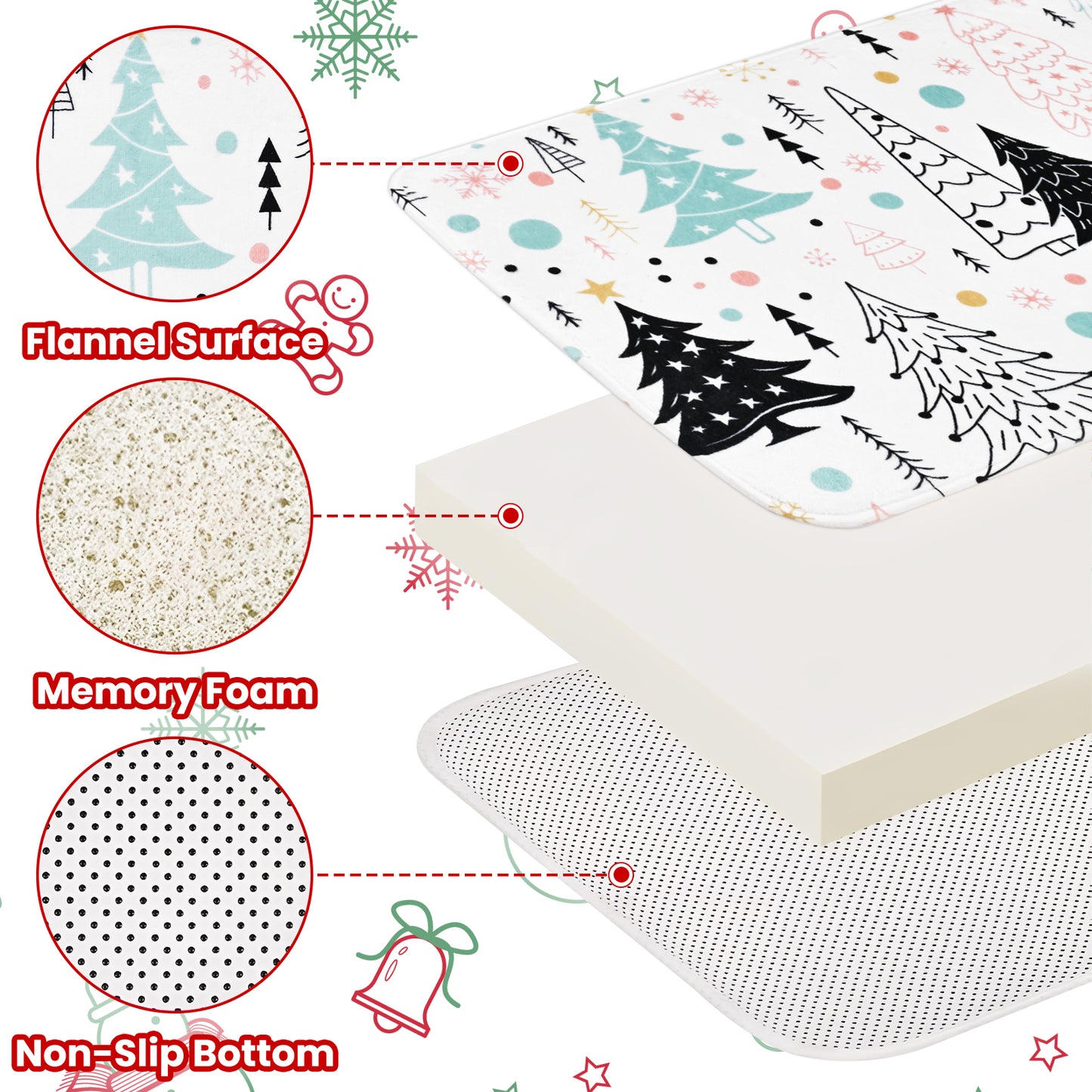 FRAMICS Christmas Shower Curtain Sets with Rugs, 16 Pcs Xmas Tree Bathroom Sets, Waterproof Fabric Bathroom Curtain for Home Holiday Decor with Hooks