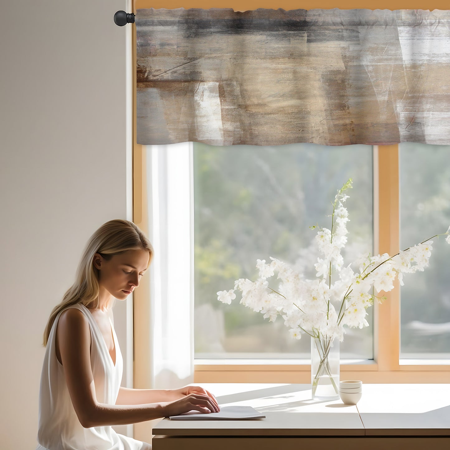 Alishomtll Curtain Valances for Kitchen Living Room Bedroom Brown Rod Pocket Valance ,54 x 18 inch