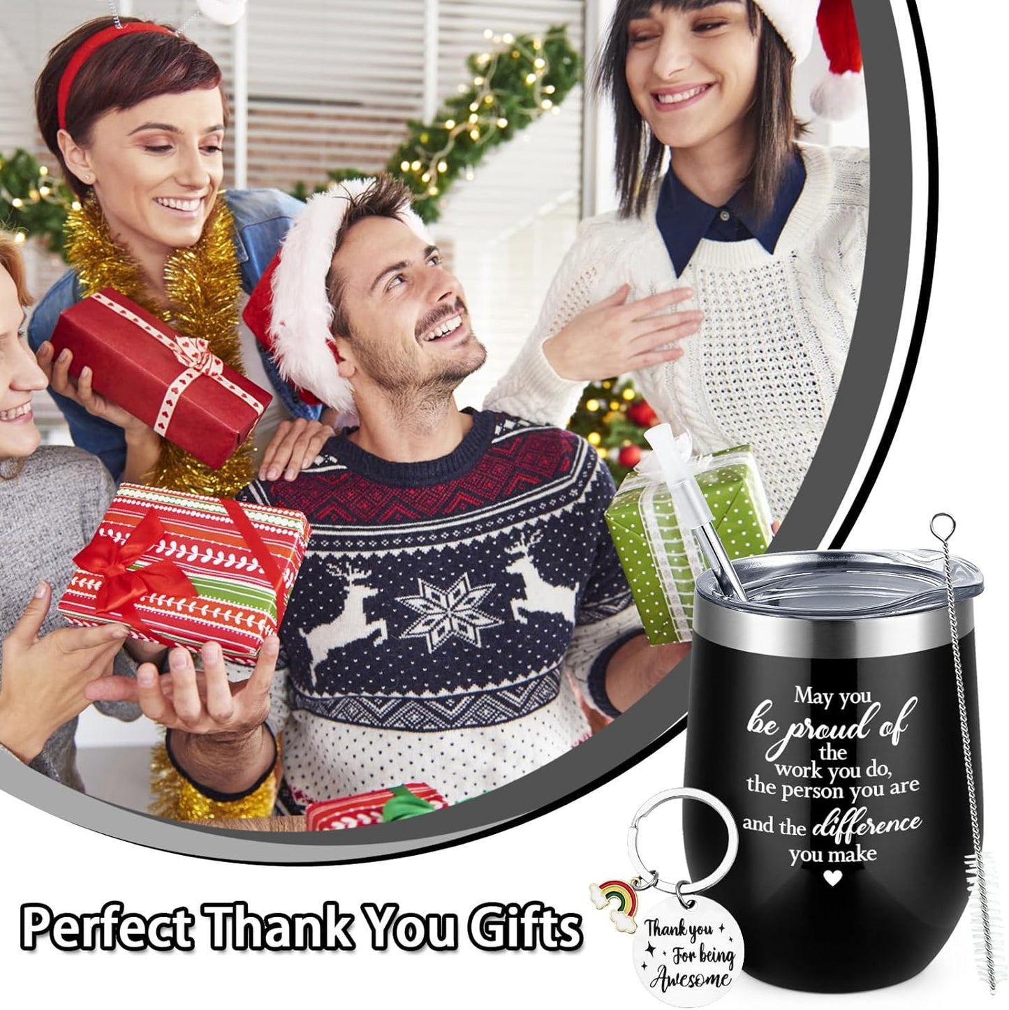 Gingprous 12 oz Stainless Steel Tumbler ,Thank You Gifts May You Be Proud Tumbler Cup , Insulated Inspirational Coworker Mug with Lids for Nursing Assistant Volunteer Employee (Multicolor, 6 Pcs)