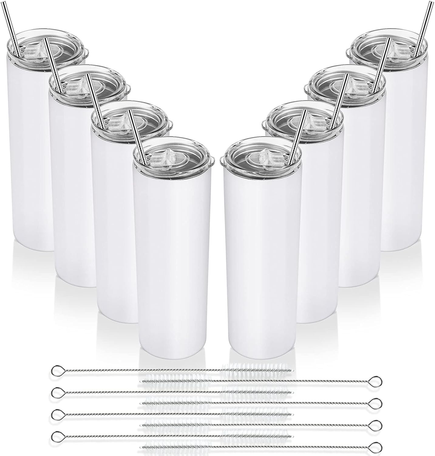 Gingprous 6/8 Pack Skinny Travel Tumblers, Stainless Steel Tumblers with Lid and Straw, 20 oz Double Wall Vacuum Insulated Slim Water Tumbler Cup