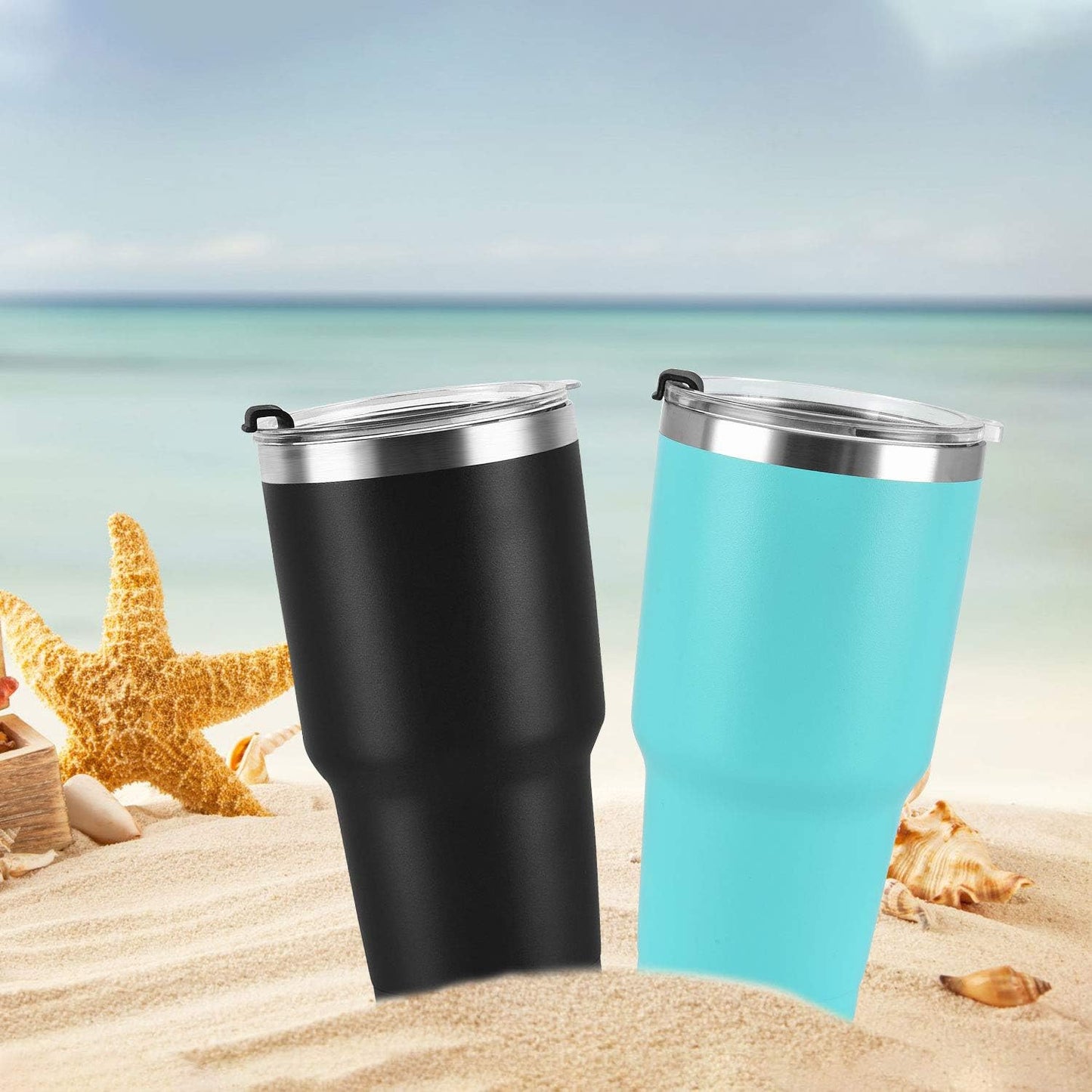 Gingprous 2 Pack 30 oz Stainless Steel Tumblers with Lids Straws , Double Wall Travel Tumblers , Vacuum Insulated Coffee Cup
