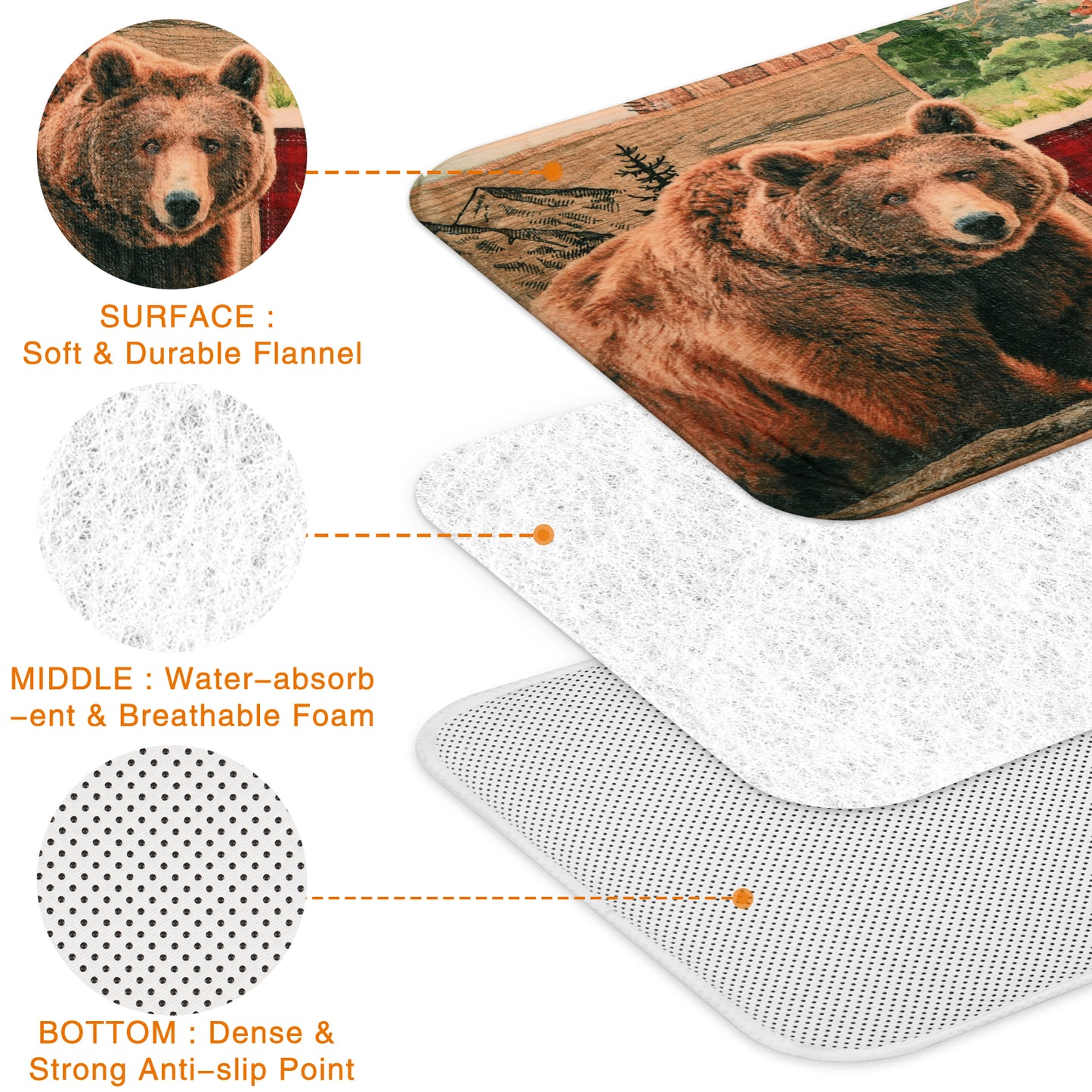 FRAMICS 16 Pc Rustic Bear Shower Curtain Sets with Rugs, Farmhouse Country Cabin Bathroom Sets, Brown Deer Waterproof Fabric Shower Curtain with 12 Hooks and Toilet Rugs
