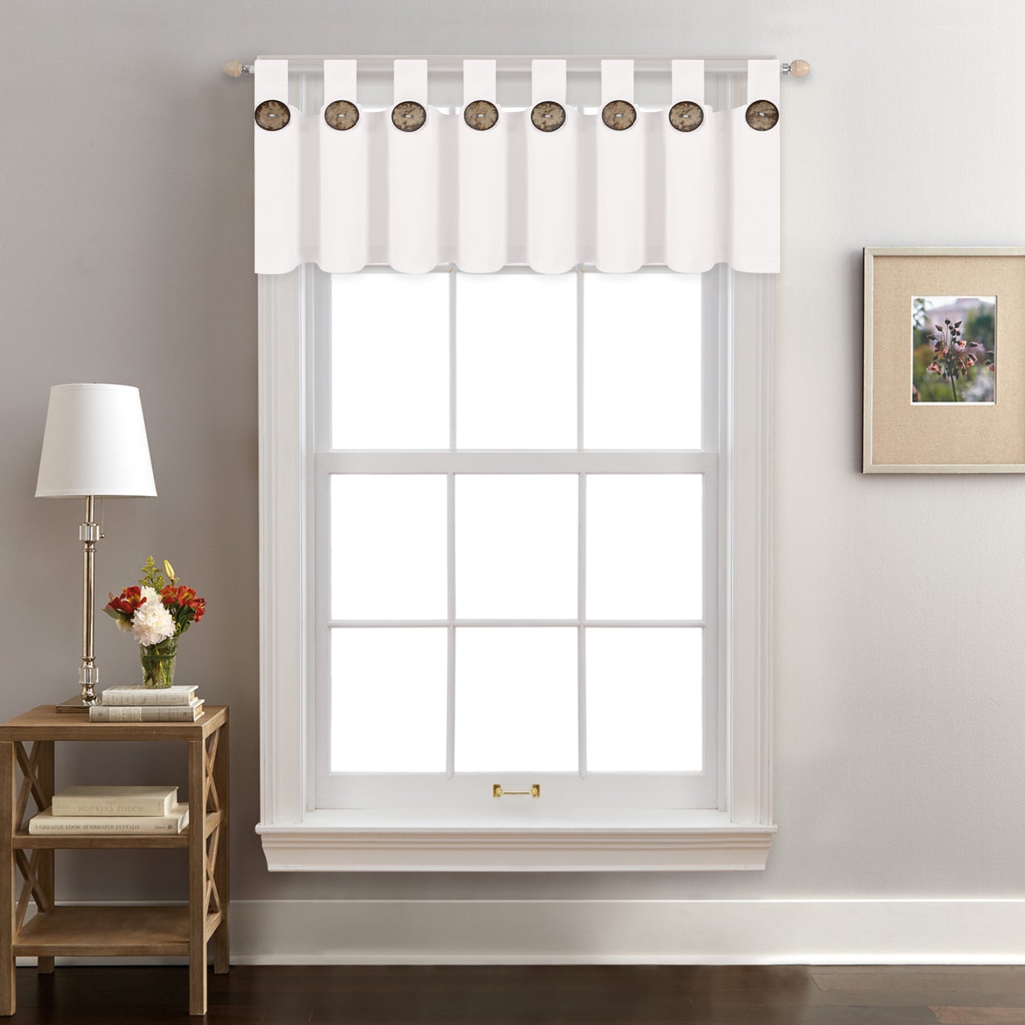 Alishomtll Solid White Valance Button Curtains for Kitchen Living Room Farmhouse Tab Top Bathroom Curtains for Small Window Single Panel 18 Inch Length
