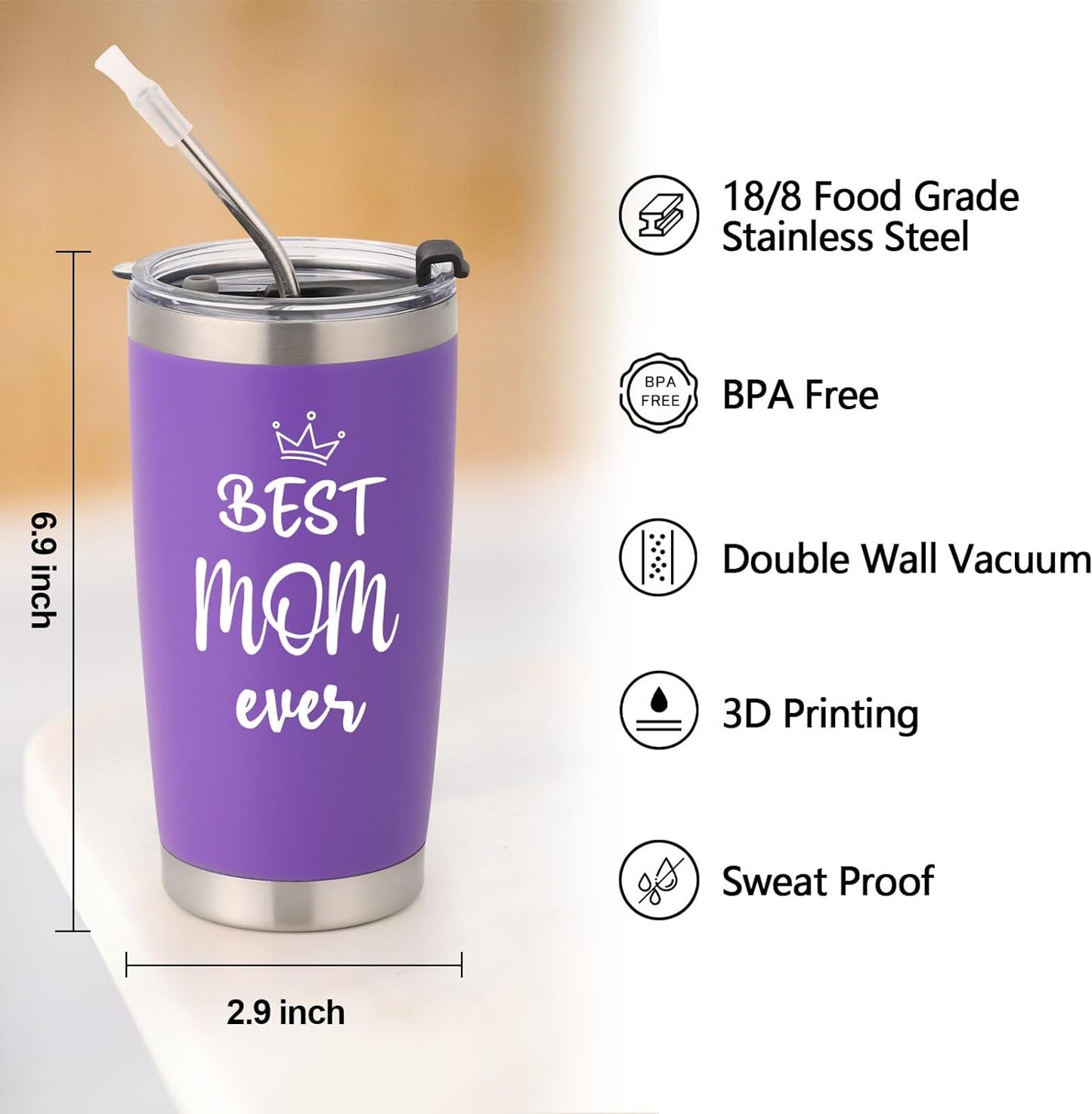Gift for Mom-LiqCool Best Mom Ever Tumbler Cups,Best Mom Gifts Vacuum Insulated Coffee Mugs,20 fl oz Coffee Cups for Mom,Mother's Day Gifts