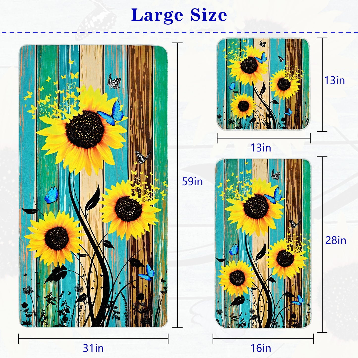 Alishomtll Sunflower Butterfly Bath Towels 3Pcs Bathroom Towels Sets Include Bath Towel, Hand Towel and Washcloth,Rustic Country Style