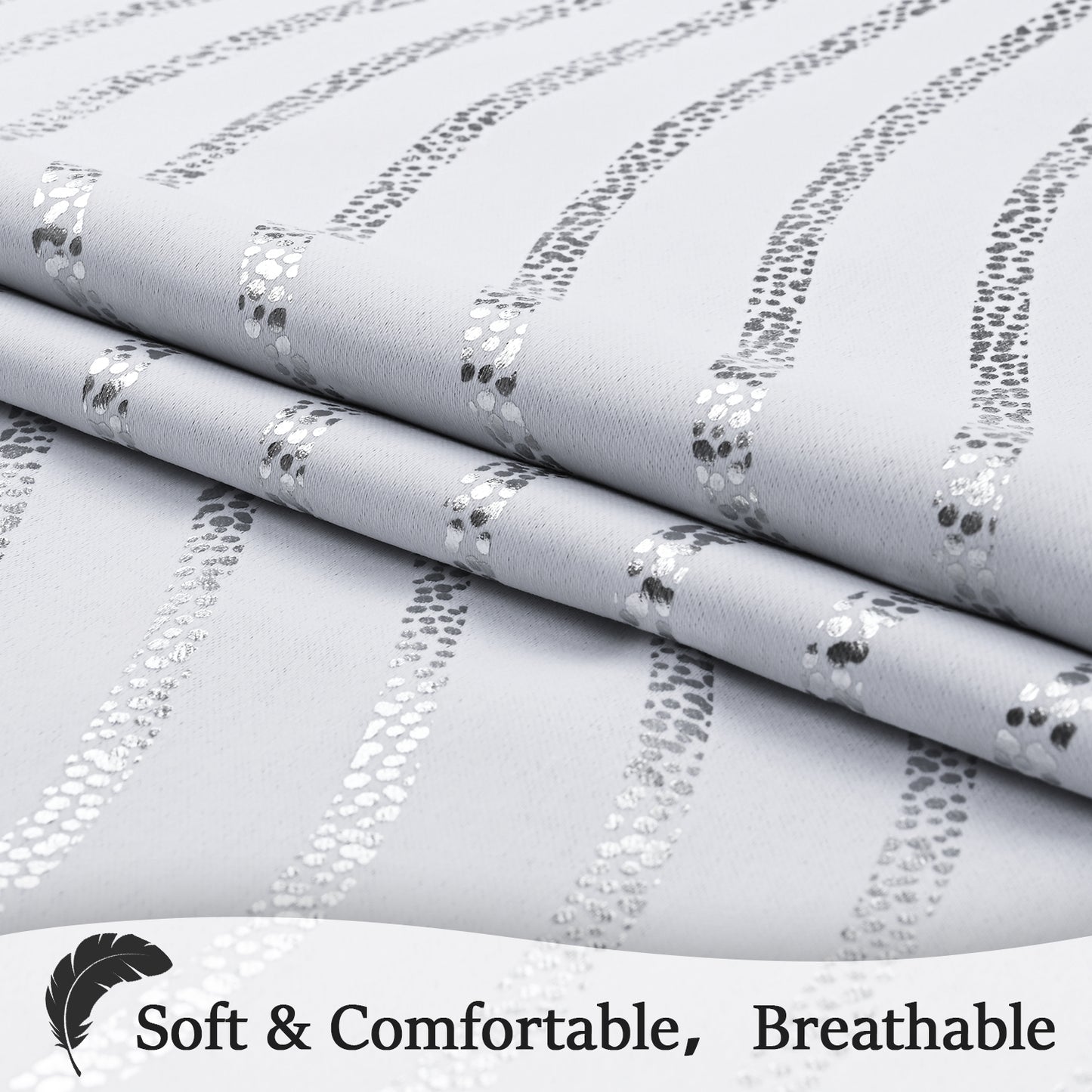 Alishomtll White Blackout Curtains for Living Room ,Modern Metallic Silver Wave Pattern Bedroom Thermal Insulated Drapes ,2 Panel Set,52"x84"