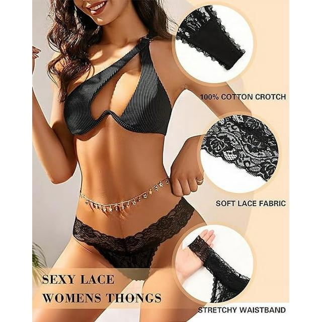 Sunm Boutique Women's Lace Thongs,10 Pack G String Thongs,T Back Low Waist Cotton Thongs Pack for Women ,Sexy Thong Underwear,See Through Panties