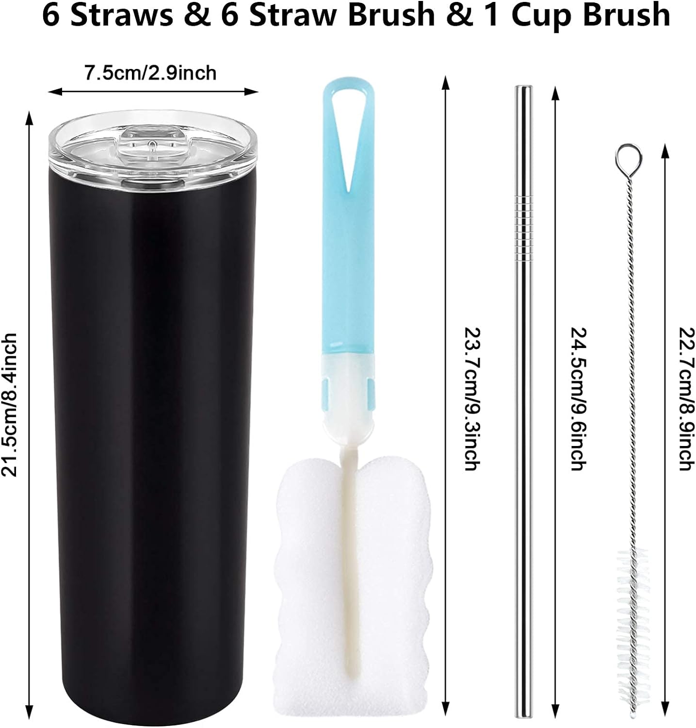 Gingprous 20oz Stainless Steel Skinny Tumbler, 6 Pack Double Wall Insulated Tumblers with Lid and Straw, Water Tumbler Cup, Slim Vacuum Travel Tumbler for Coffee Wine Drinks , Multicolor