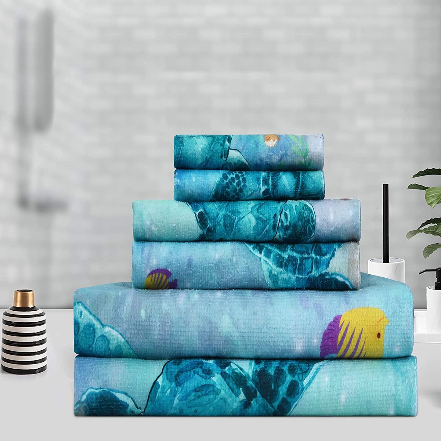 Alishomtll Bath Towels Set Sea Turtle Pattern Include Bath Towel, Hand Towel and Wash Towel for Bathroom