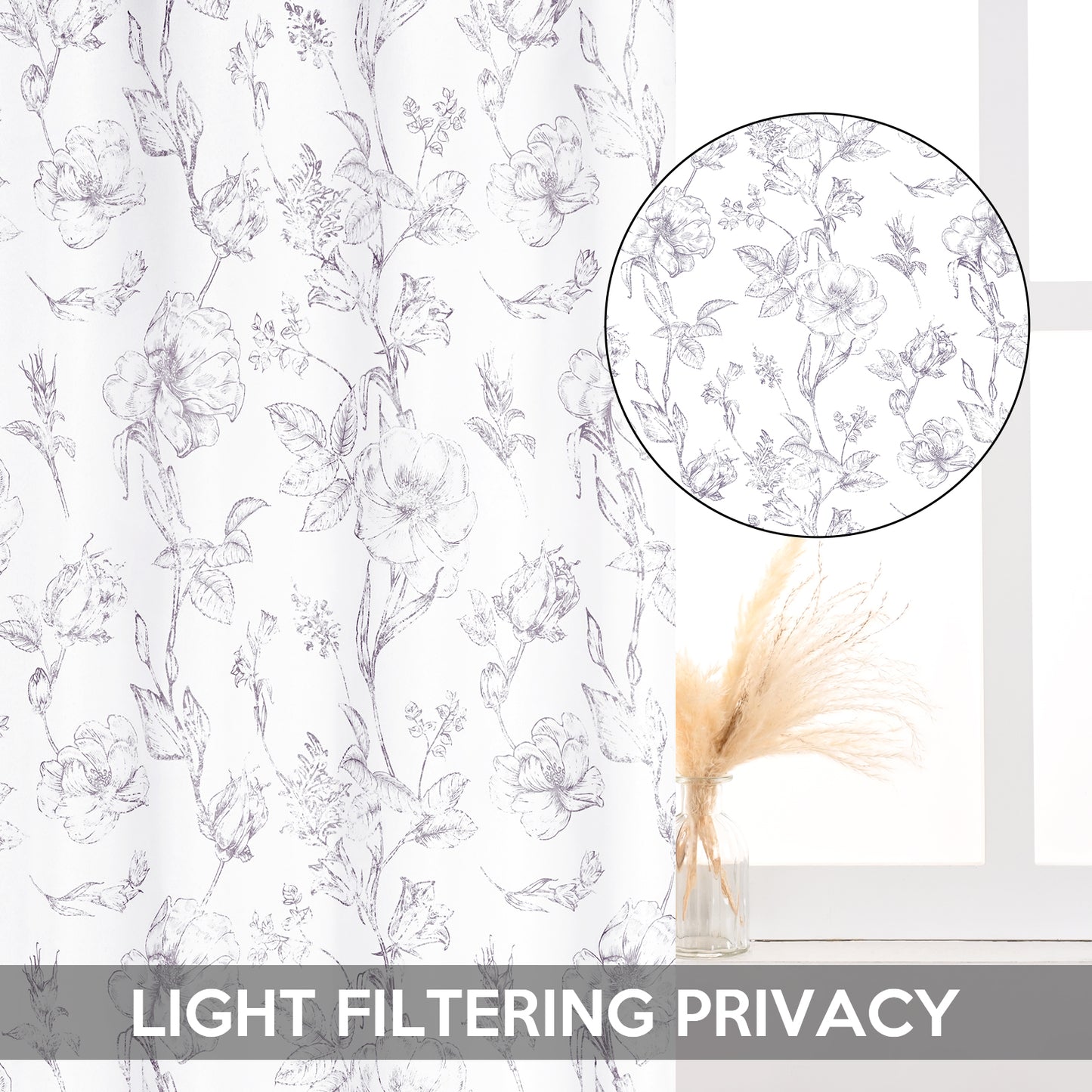 Alishomtll Floral Curtains Linen Farmhouse Curtains for Living Room Country Curtains Grommet Top Semi Sheer Curtains Light Filtering ,2 Panels