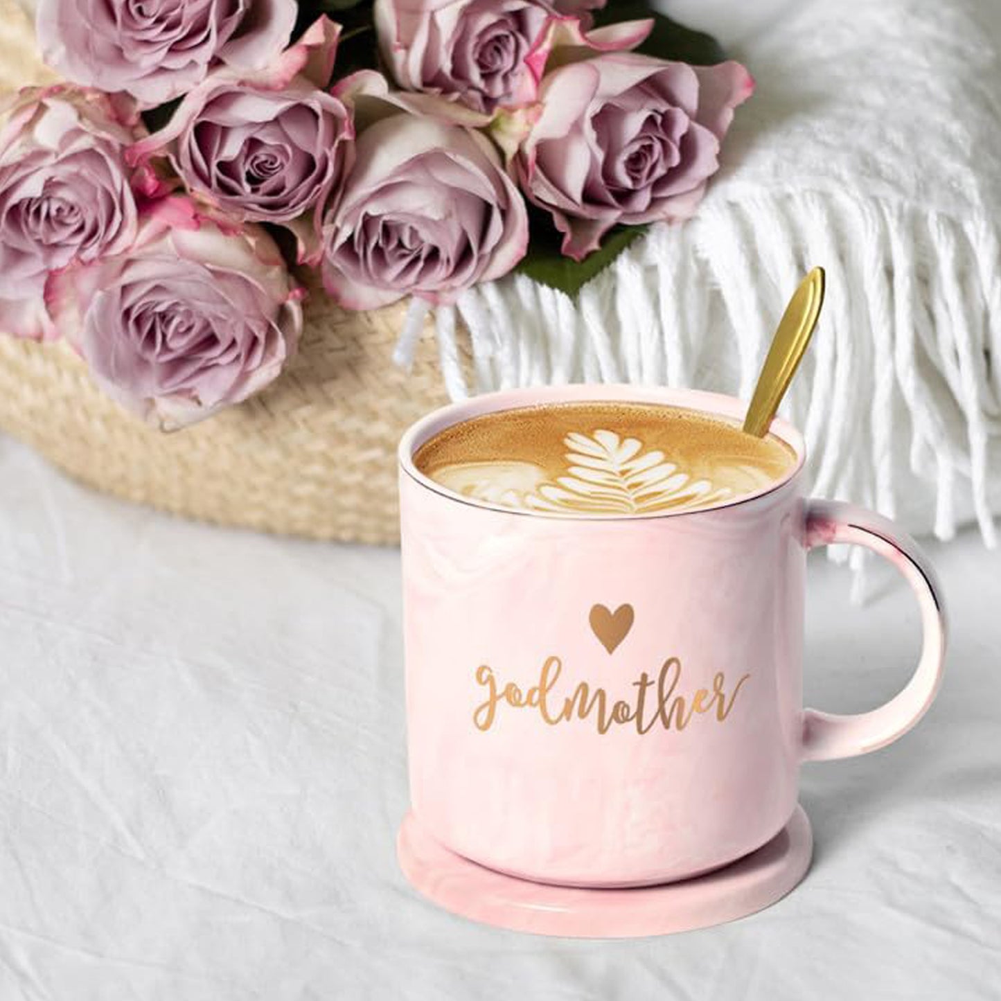 Gifts for Godmother - Godmother Coffee Mugs, Mothers Day Gifts for Godmother, Christmas Gifts, Birthday Gifts, Godmother Mugs, Maustic 12 fl oz Pink Coffee Mugs Ceramic Coffee Mug Tea Cup