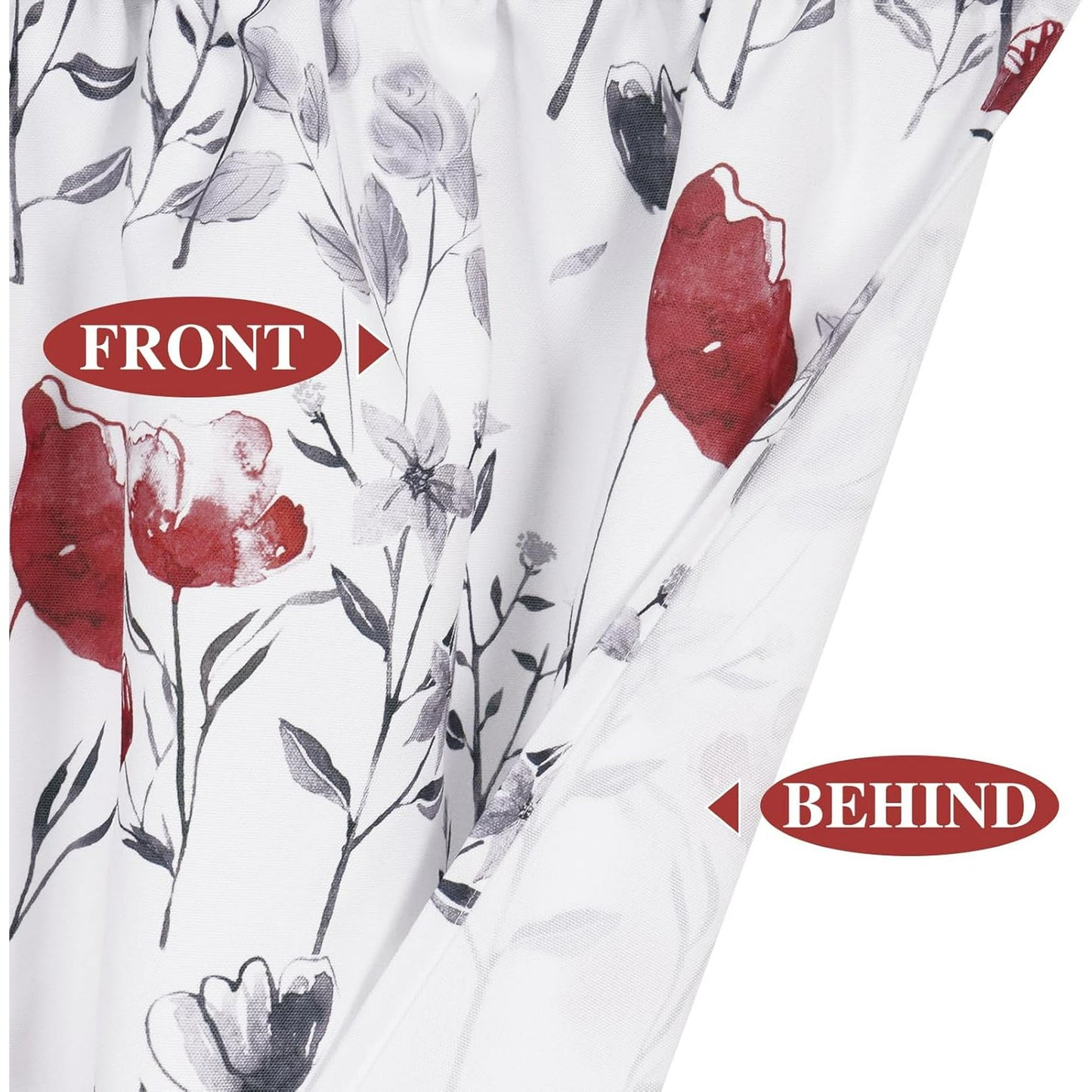 Alishomtll Kitchen Curtains Valances Swags for Windows Red Floral Printed Window Drapes, 61" W x 36"