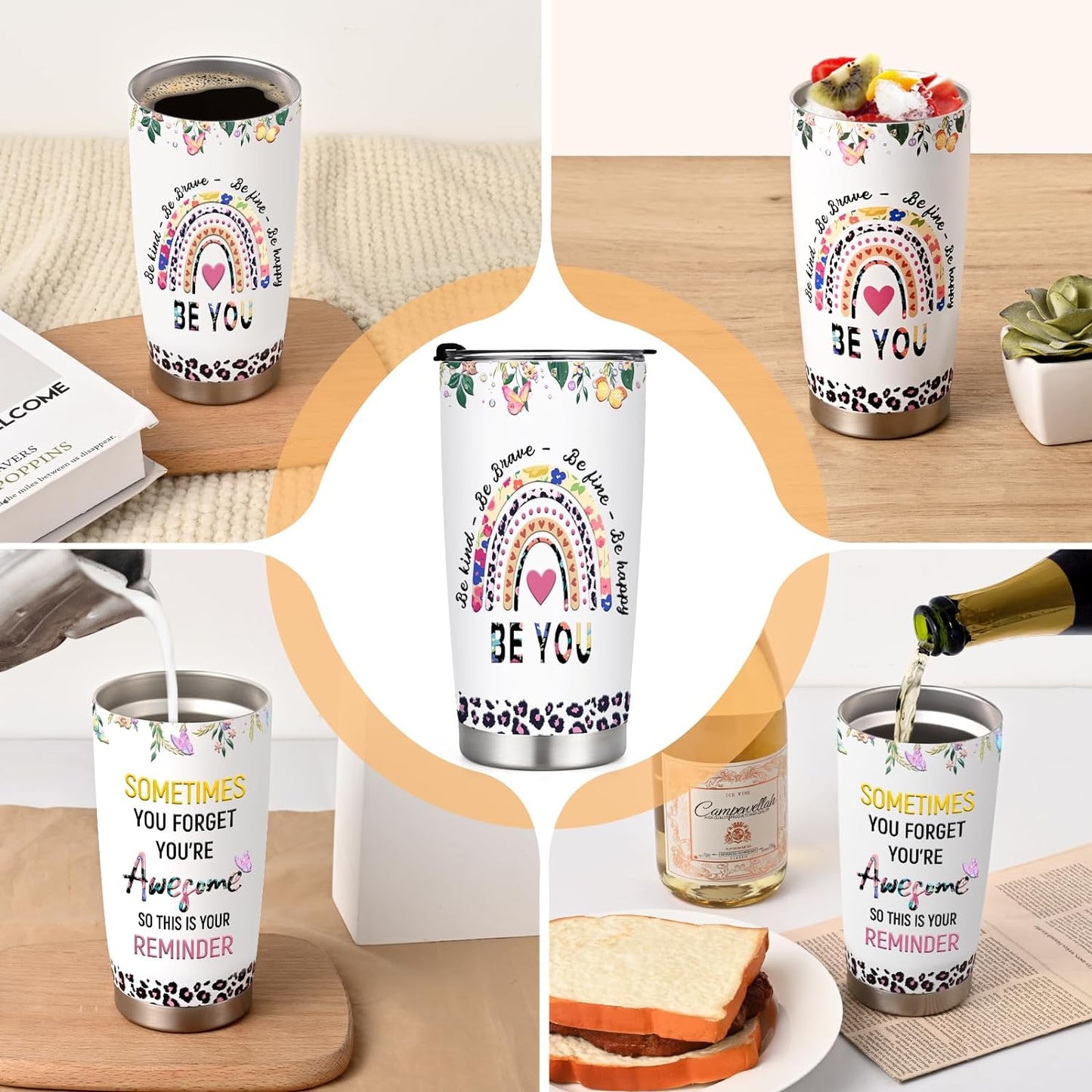 Gingprous 20oz SOMETIMES YOU FORGET YOU'RE Awesome SO THIS IS YOUR REMINDER Stainless Steel Tumbler,Double Wall Travel Tumblers, Vacuum Insulated Tumblers, Inspirational Gifts for Women,White