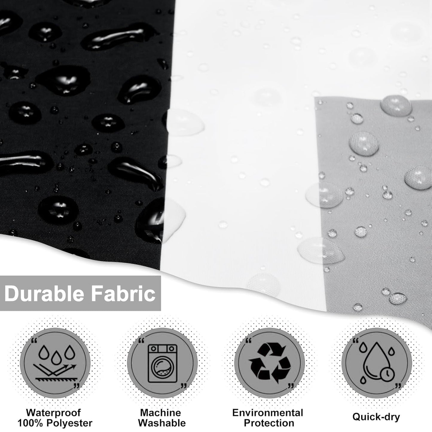 FRAMICS Black Geometric Shower Curtain Sets with Rugs, 16 Pc White Modern Abstract Bathroom Sets, Waterproof Fabric Bathroom Curtain Decor with Hooks