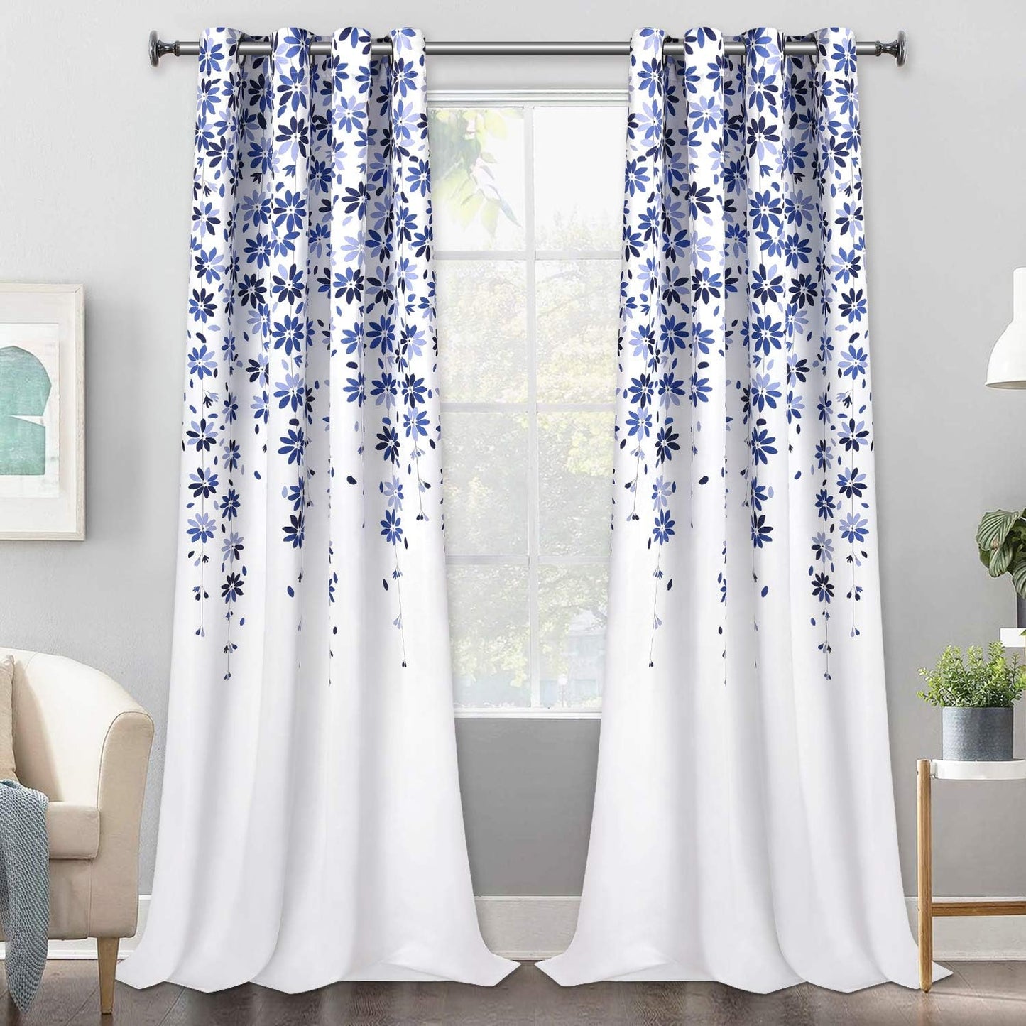 Alishomtll Falling Flower Window Curtain Grommet Light Filtering Drapes for Bedroom Living Room, Set of 2
