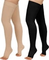 2 Pair Wukang 20-32mmHg Thigh High Compression Stocking Closed Toe Compression Socks for Women & Men(Beige+Black)