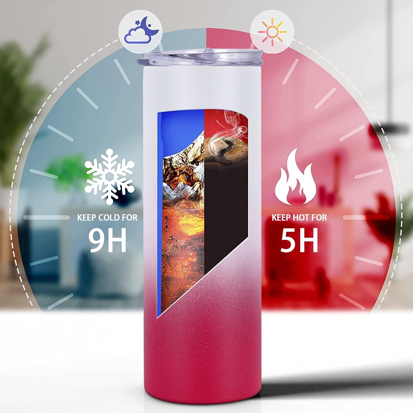 Gingprous 20oz 4 Pack Stainless Steel Skinny Tumbler with Lids Straws , Double Wall Travel Tumblers, Vacuum Insulated Tumblers,Insulated Coffee Cup,White Gradient Magenta