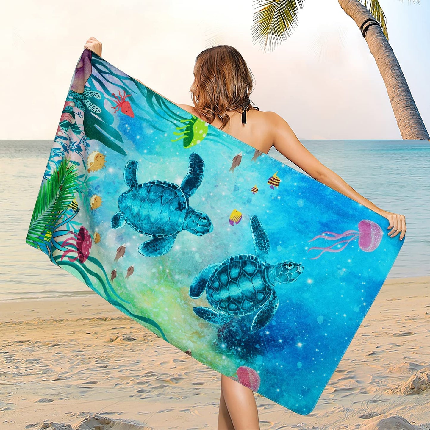 Alishomtll Bath Towels Set Sea Turtle Pattern Include Bath Towel, Hand Towel and Wash Towel for Bathroom