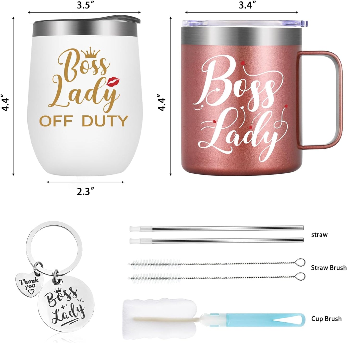 Gingprous 12oz Stainless Steel Tumbler Set,Boss Lady,Boss Lady Off Duty , Vacuum Insulated Tumblers, Boss Day Gifts for Women, Manager, Boss,Birthday ,Christmas gifts, Rose Gold&White