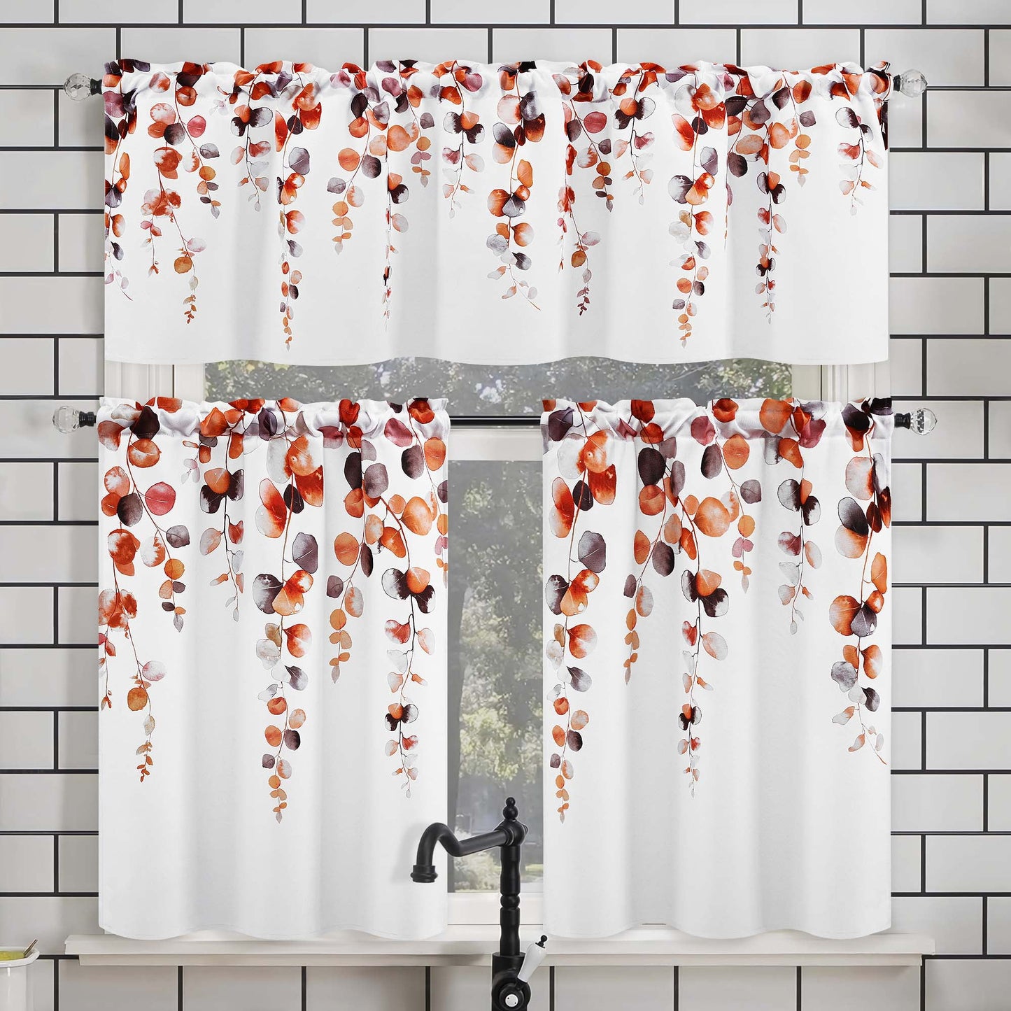 Alishomtll Fall Autumn Valance Curtains for Living Room Bedroom Kitchen Windows Grey Orange Watercolor Leaves Print ,52 x 18 inch,Rod Pocket