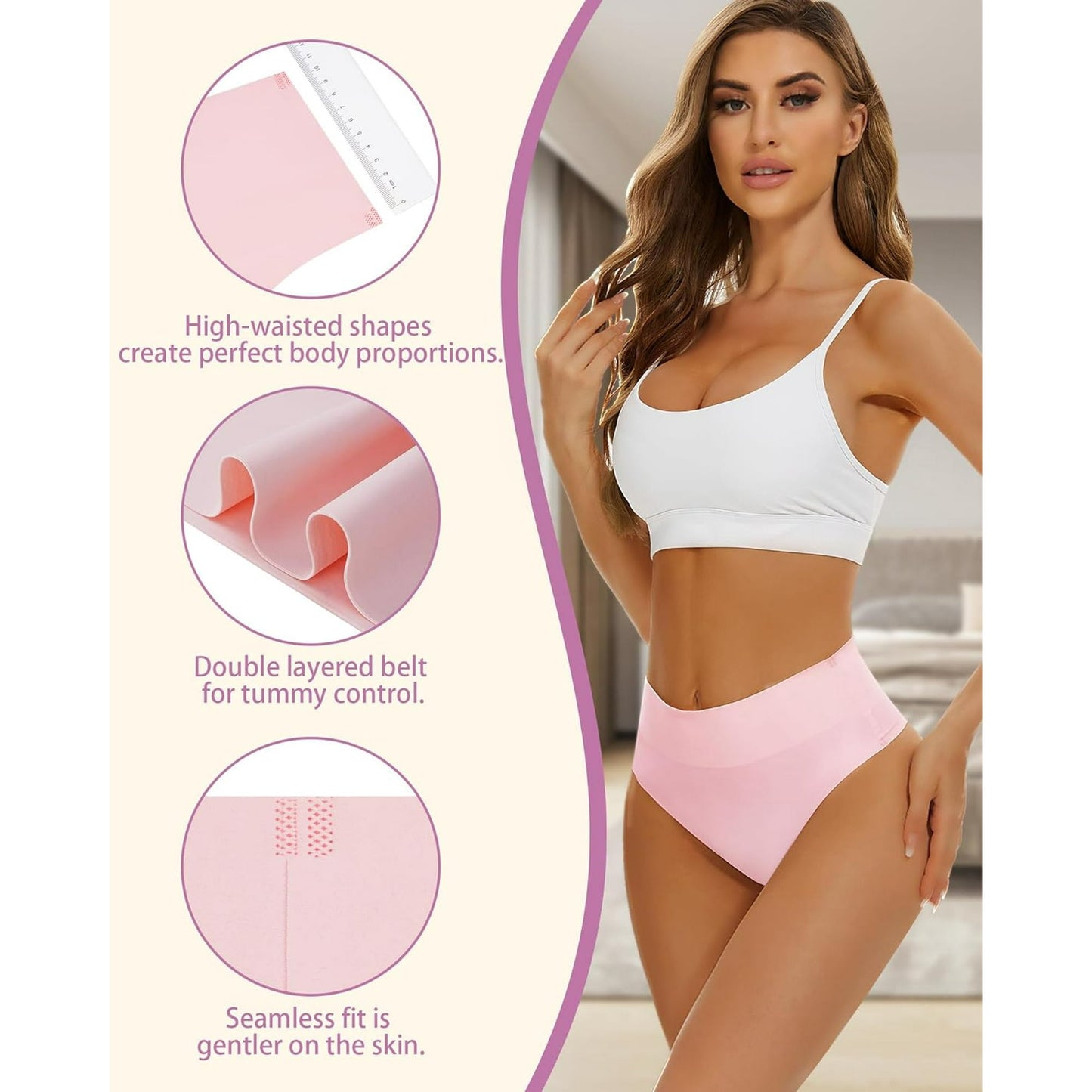 Sunm Boutique High Waisted Thongs for Women Tummy Control Underwear Thongs Underwear 6 Pack