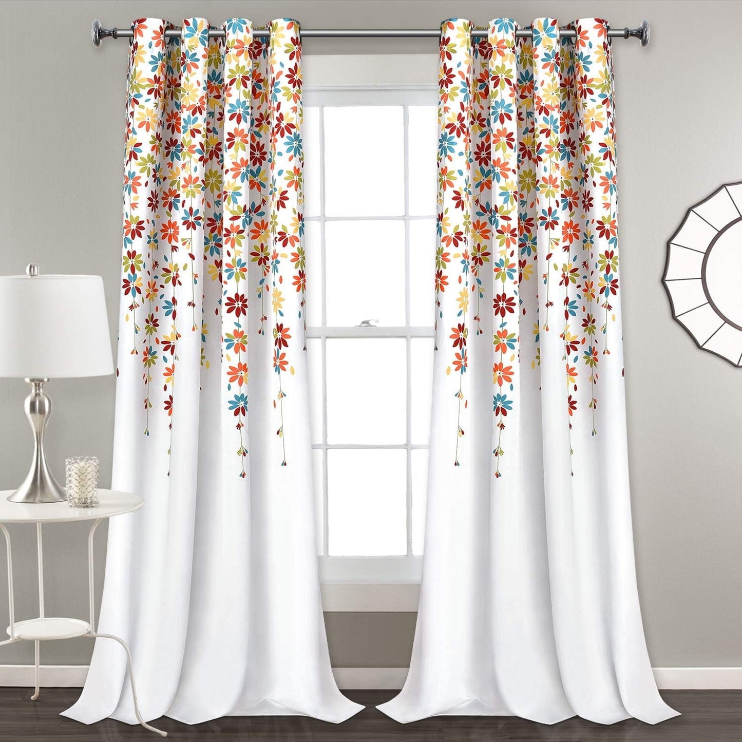 Alishomtll Falling Flower Window Curtain Grommet Light Filtering Drapes for Bedroom Living Room, Set of 2