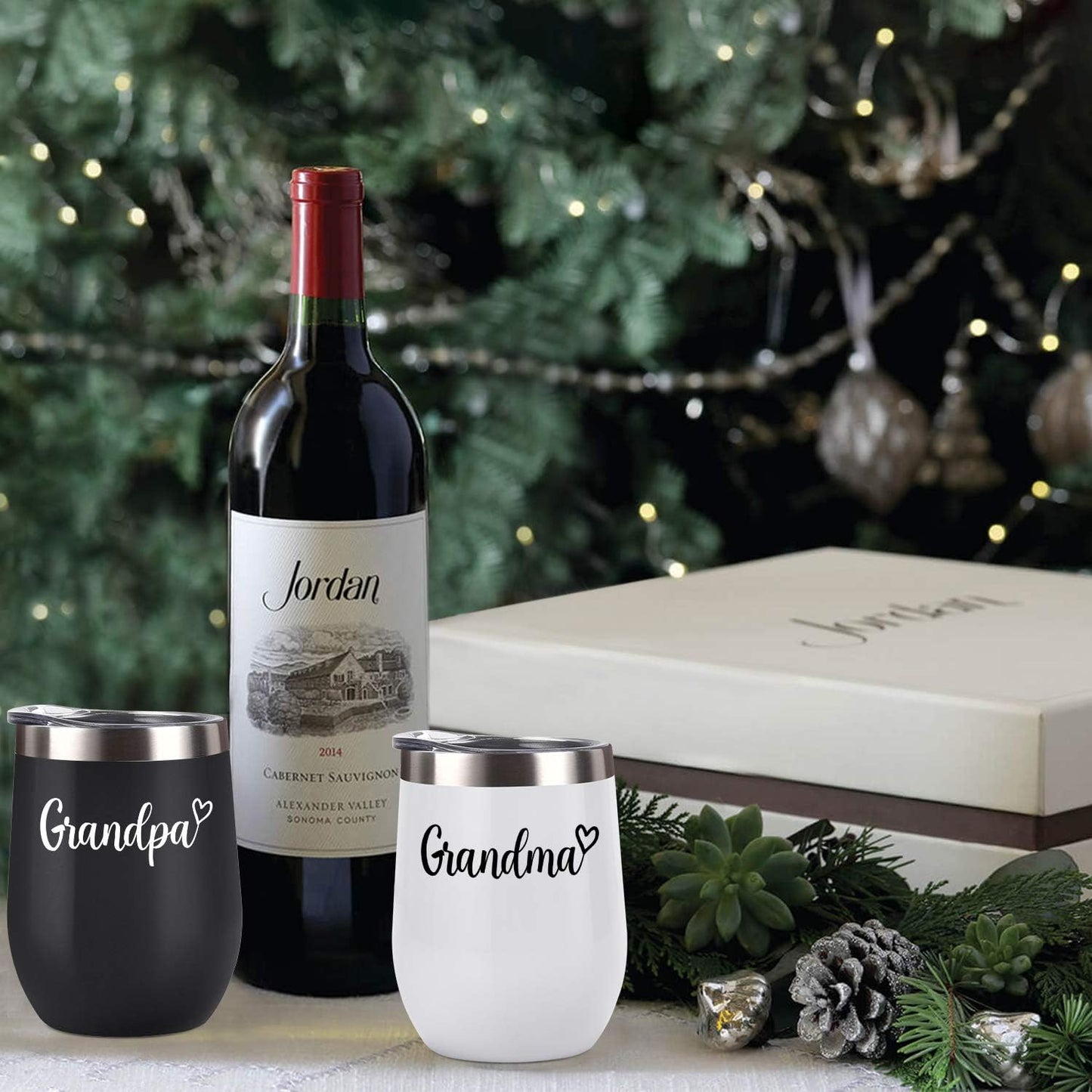 Gingprous 12 oz Grandpa and Grandma Wine Tumbler Set, Insulated Stainless Steel Tumbler with Lid , Black&White