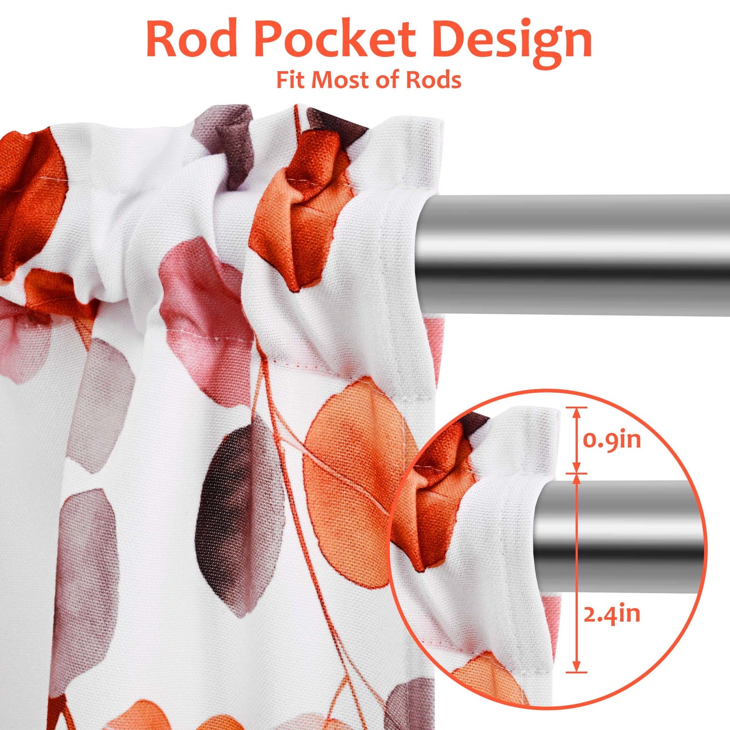 Alishomtll Fall Autumn Valance Curtains for Living Room Bedroom Kitchen Windows Grey Orange Watercolor Leaves Print ,52 x 18 inch,Rod Pocket