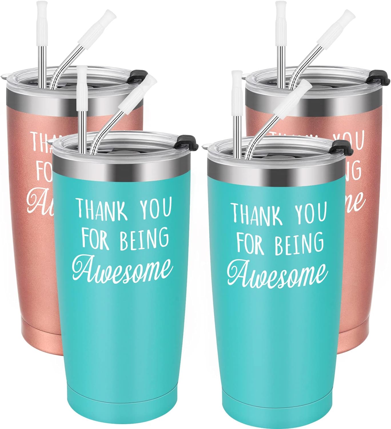 Gingprous 4 Pack Thank You for Being Awesome, Stainless Steel Insulated Travel Tumbler with Lids Straws , Double Wall Vacuum Tumblers,Appreciation Christmas Gifts