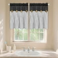 Alishomtll Stripe Kitchen Curtains 8 Button Linen Cotton Window Curtains Sets 24 Inches Long ,Rod Pocket