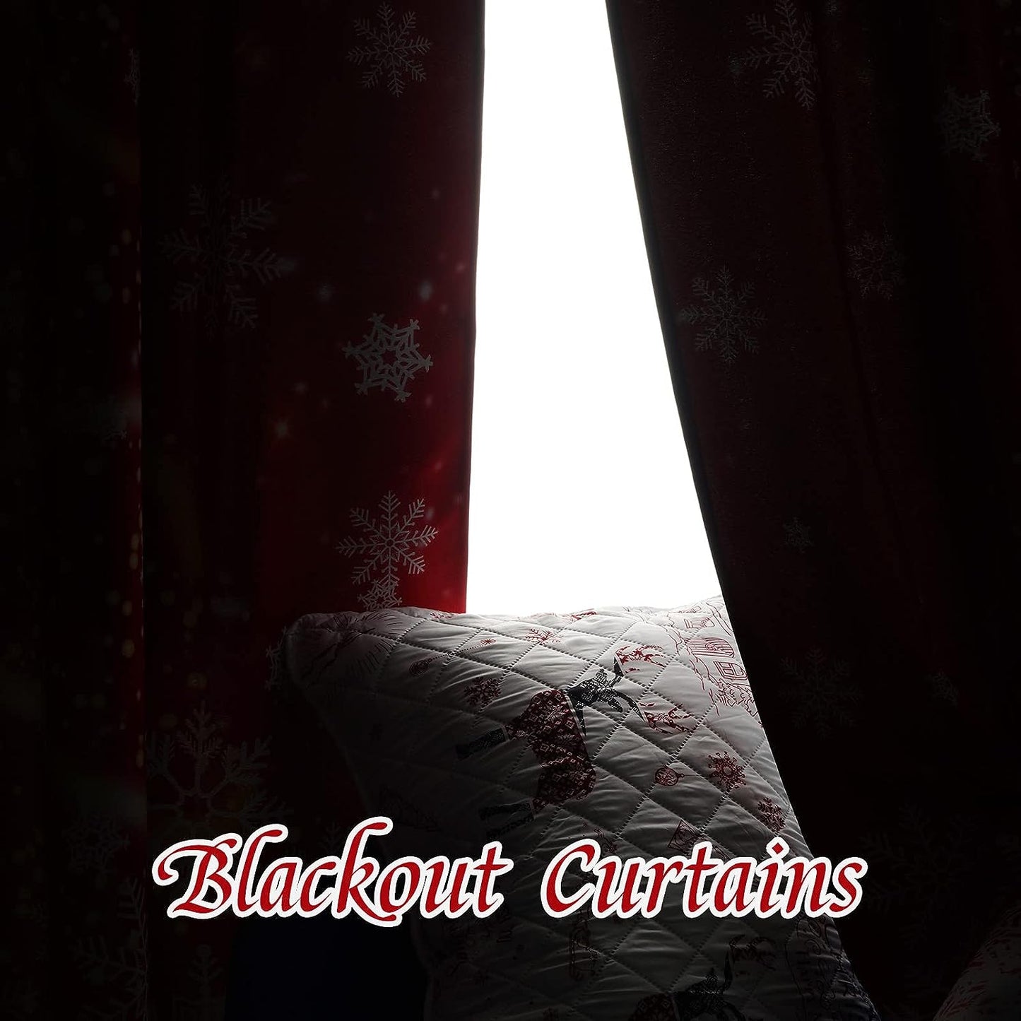 Alishomtll Christmas Snowflake Blackout Curtains Room Darkening Grommet Window Drapes for Living Room , 52" x84", Red, Set of 2 Panels