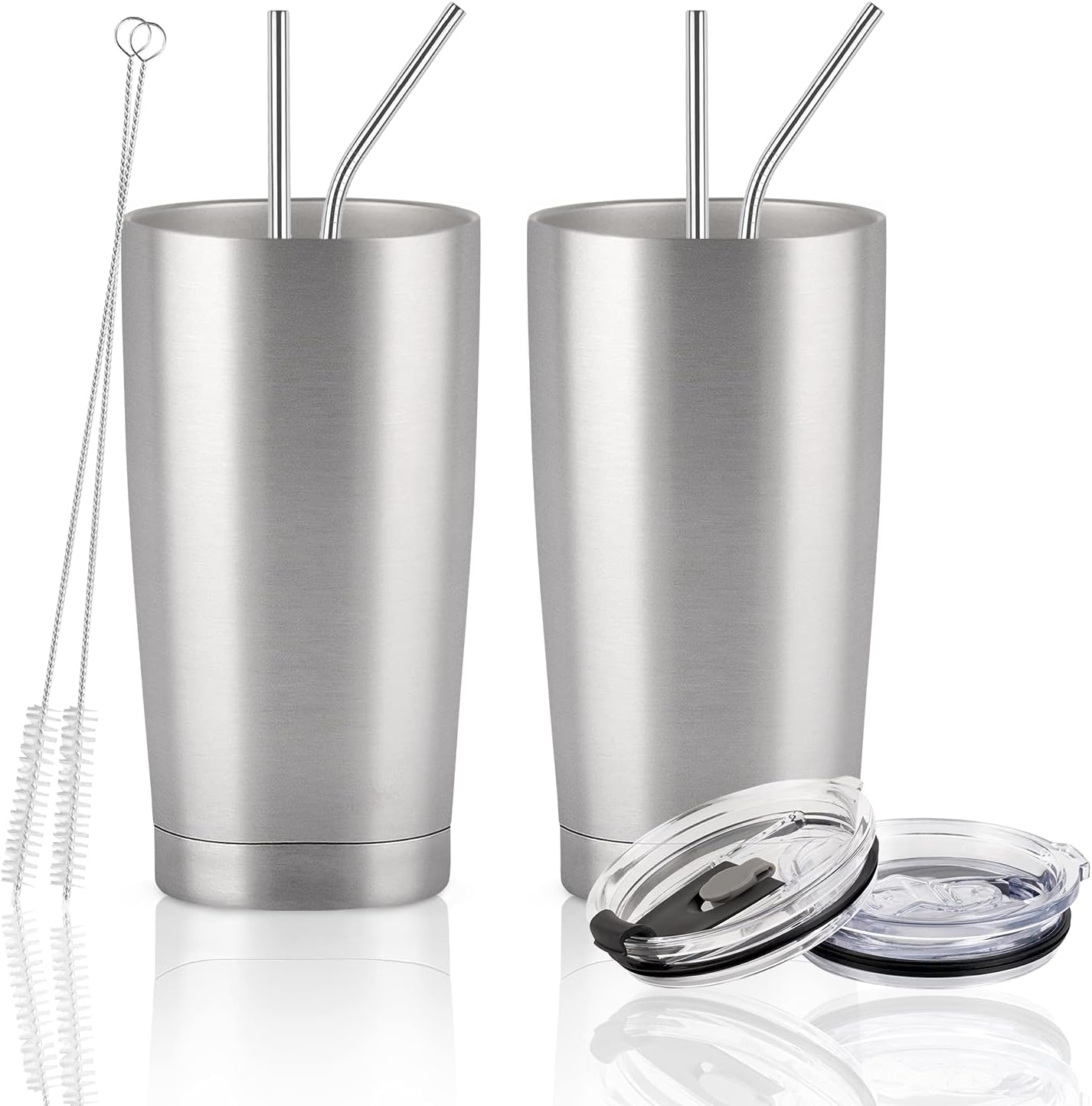 Gingprous 20 Oz Stainless Steel Travel Tumblers with Lids Straws, Vacuum Insulated Tumblers(1/2 Pc)