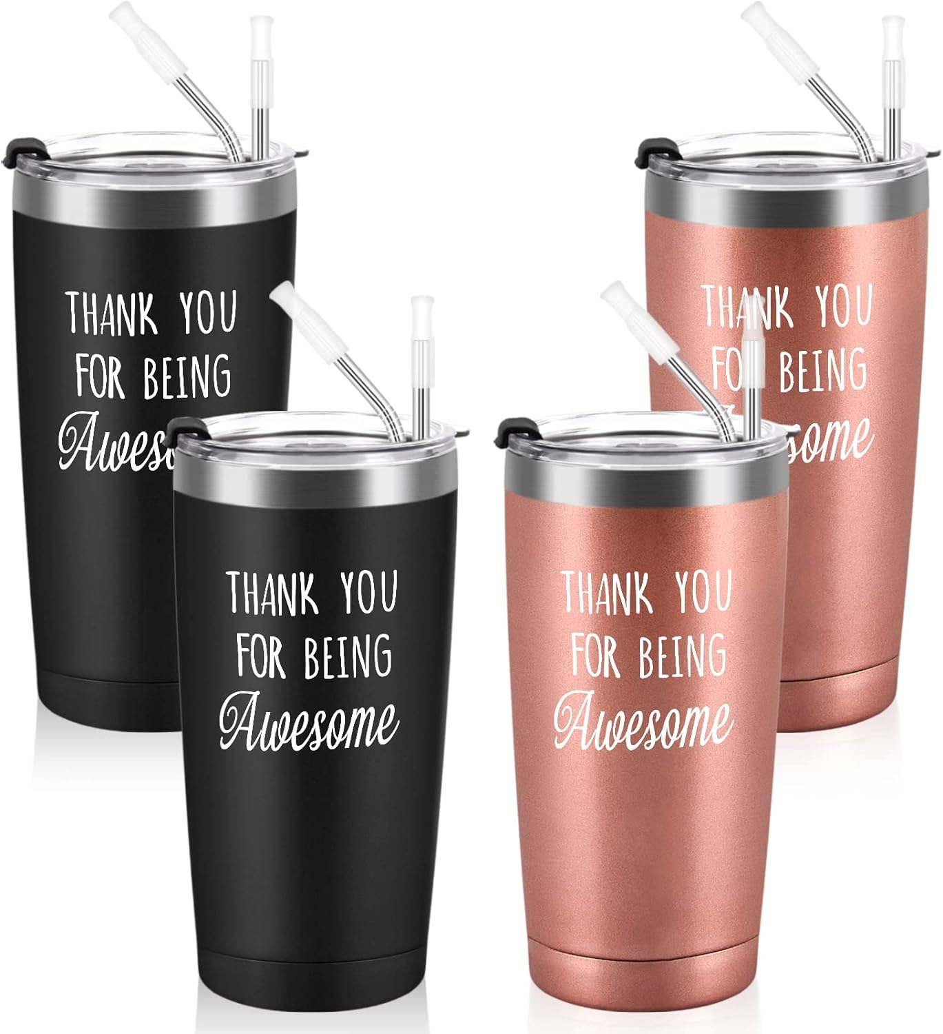 Gingprous 4 Pack Thank You for Being Awesome, Stainless Steel Insulated Travel Tumbler with Lids Straws , Double Wall Vacuum Tumblers,Appreciation Christmas Gifts