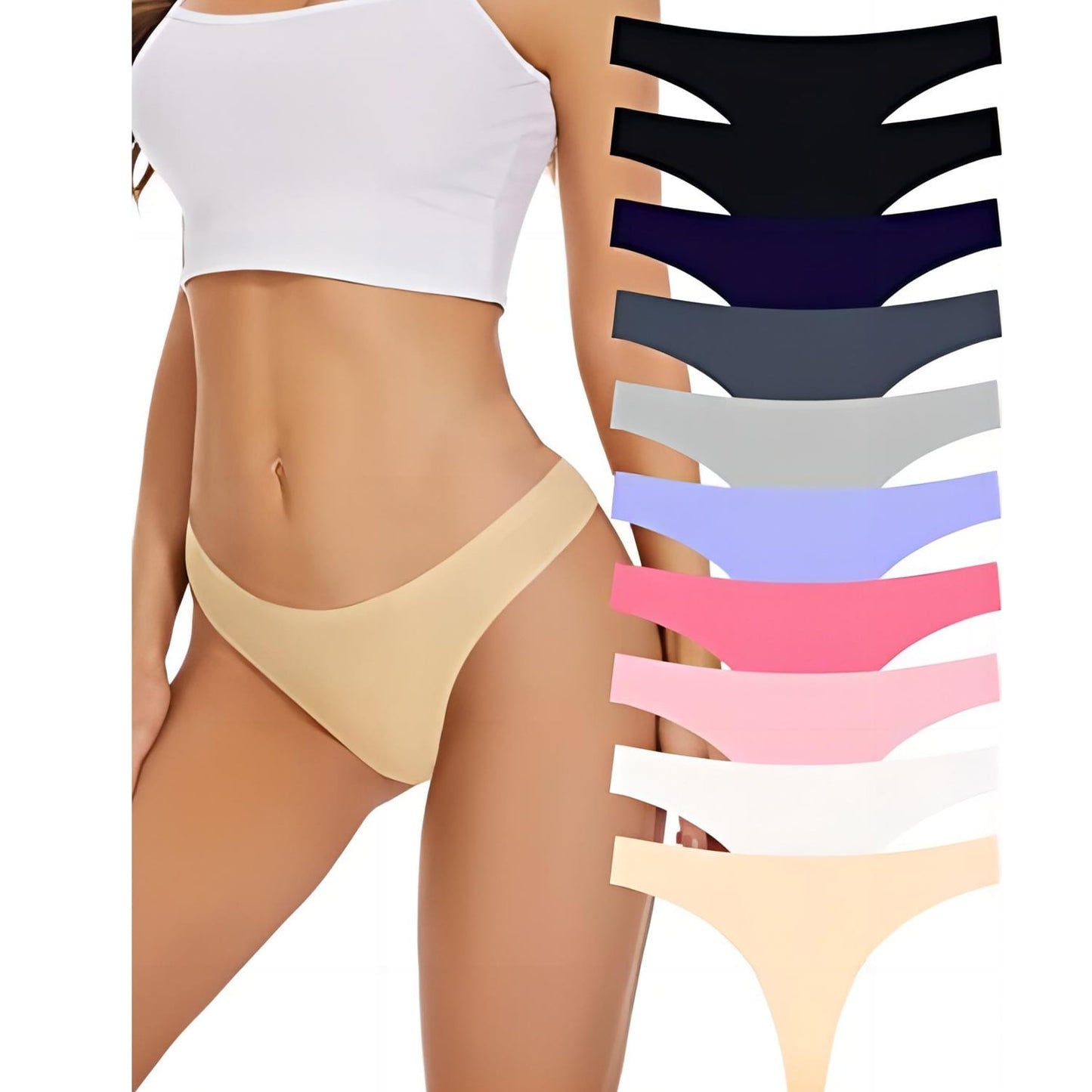 Sunm Boutique Seamless Thongs for Women No Show Thongs Nylon Stretch Thong Panties Underwear 10 pack