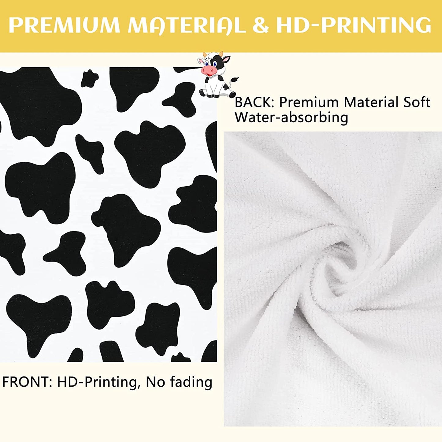 Alishomtll 3Pcs Cow Print Bath Towels Set Include Beach Towel, Hand Towel and Wash Towel for Bathroom Decor