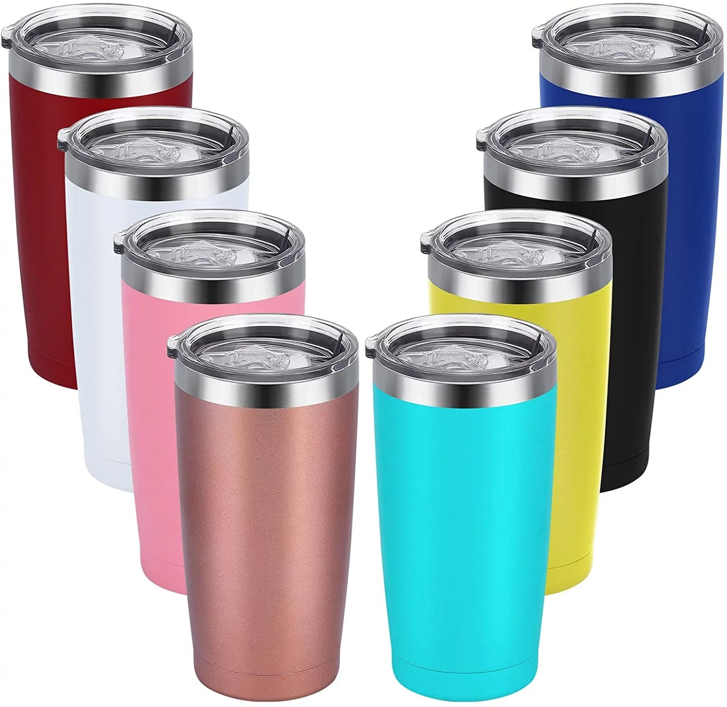 Gingprous 8 Pack 20 Oz Stainless Steel Travel Tumblers with Lids Straws , Double Wall Vacuum Insulated Stainless Steel Tumbler with Straws for Home School Office Camping, Powder Coated Coffee Cup, Keep Drinks Hot&Cold