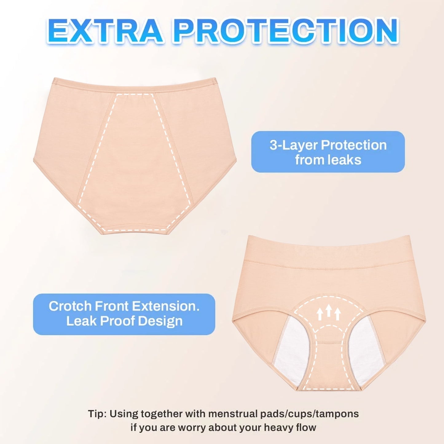 Sunm Boutique Women's Period Underwear Heavy Flow, High Absorbency Cotton Panties LeakProof Postpartum Menstrual Briefs