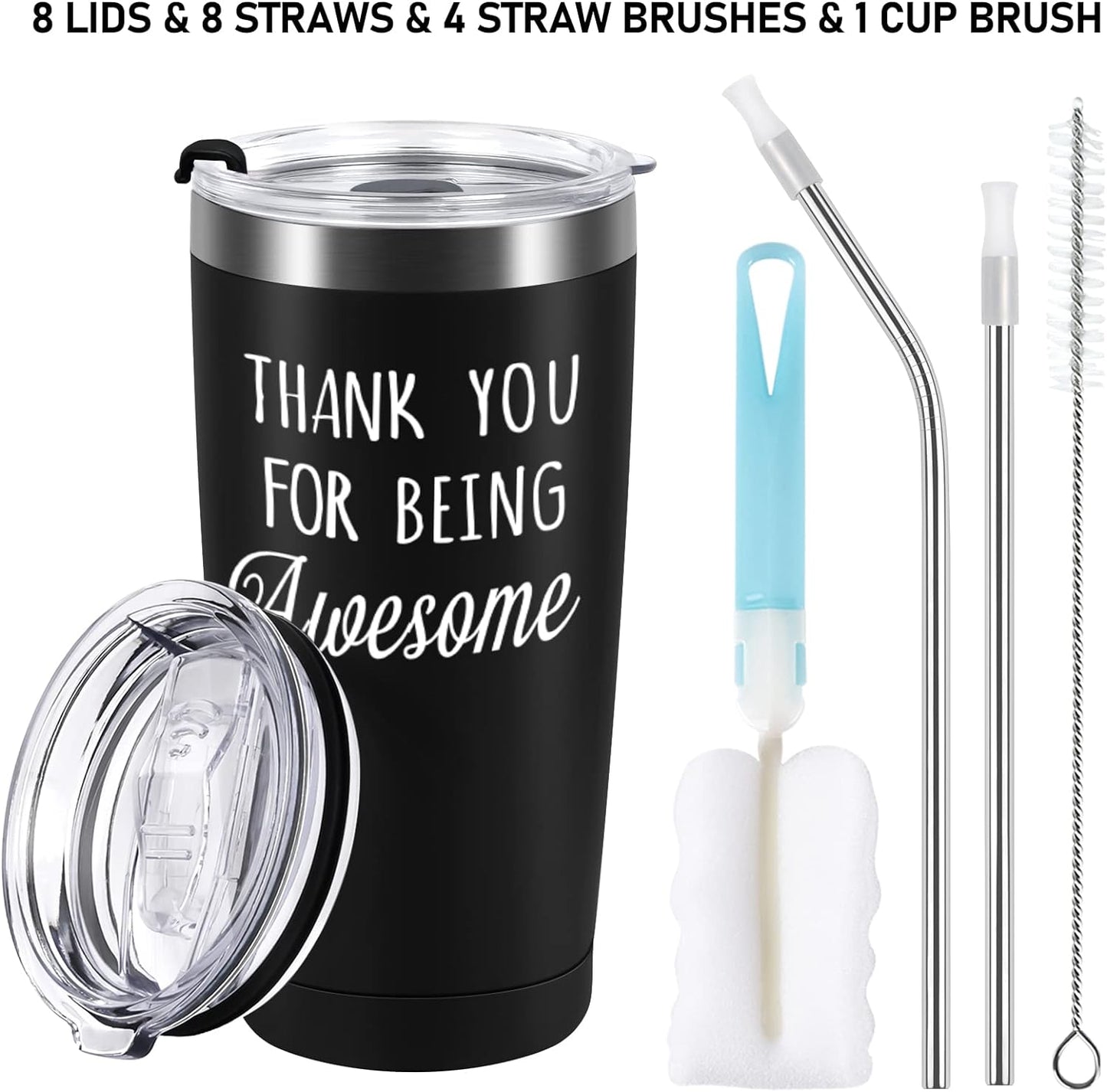 Gingprous 4 Pack Thank You for Being Awesome, Stainless Steel Insulated Travel Tumbler with Lids Straws , Double Wall Vacuum Tumblers,Appreciation Christmas Gifts