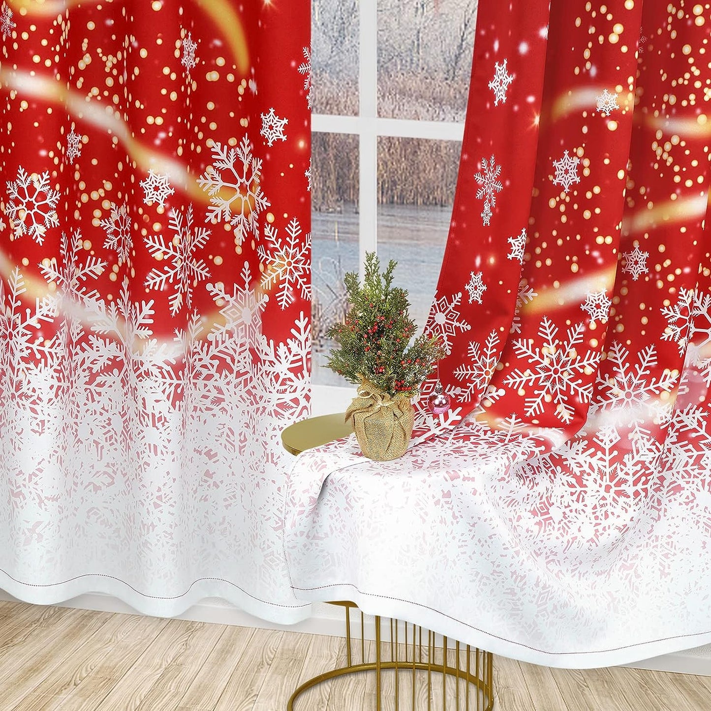 Alishomtll Christmas Blackout Curtains Snowflake Room Darkening Grommet Window Drapes for Living Room , 52" x63", Red, Set of 2 Panels