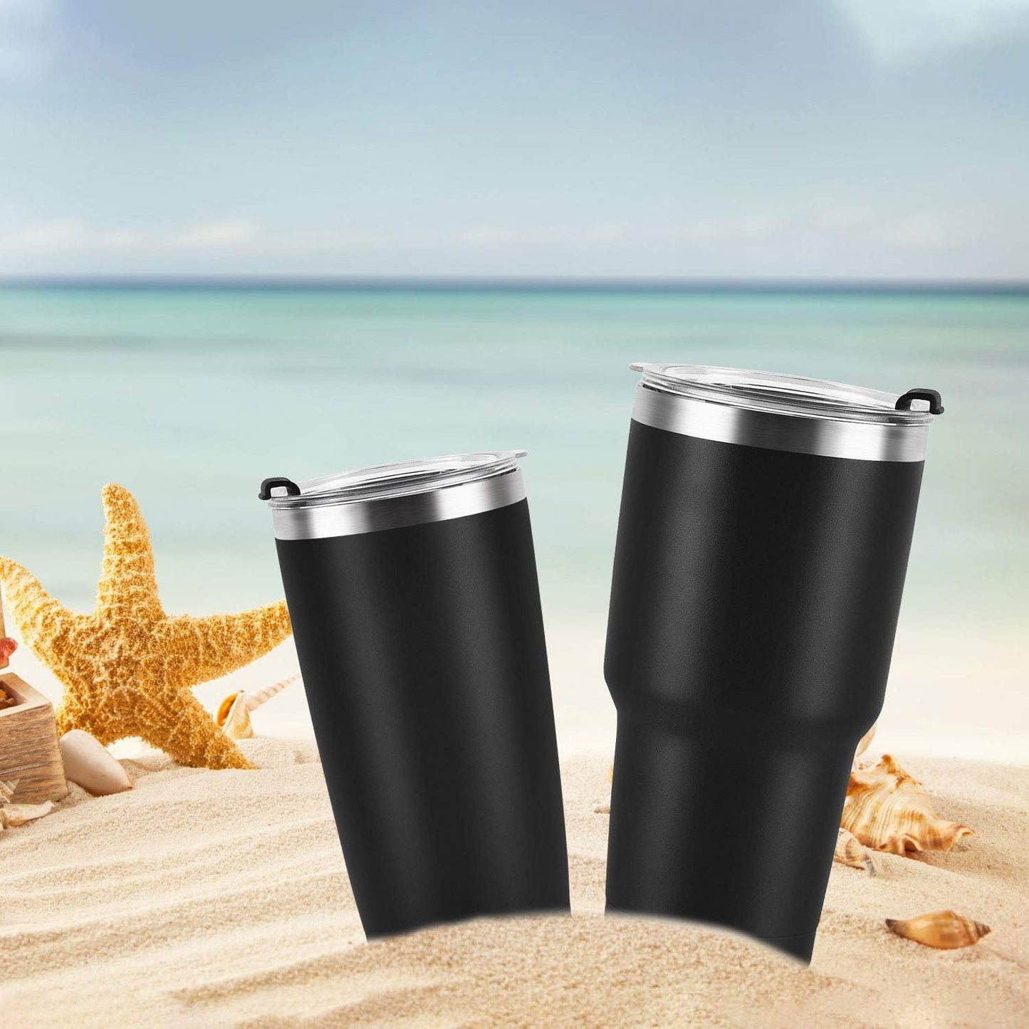 Gingprous 2 Pack 30oz and 20oz Insulated Travel Tumblers for Home School Office Camping , Stainless Steel Double Wall Vacuum Travel Tumbler with Lids and Straws , Black