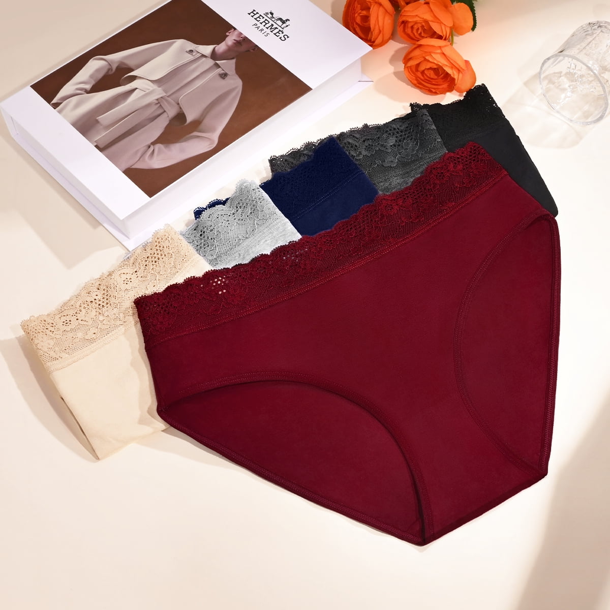 MecTo Womens Cotton Underwear Bikini Panties Lace Hipster French Cut Ladies Panties Soft Stretch Briefs 4-Pack