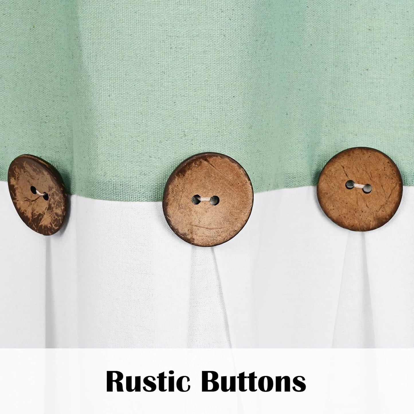 Alishomtll Linen Valance Farmhouse Boho Button Kitchen Curtains ,Rod Pocket,18"L x 52"W, Teal White