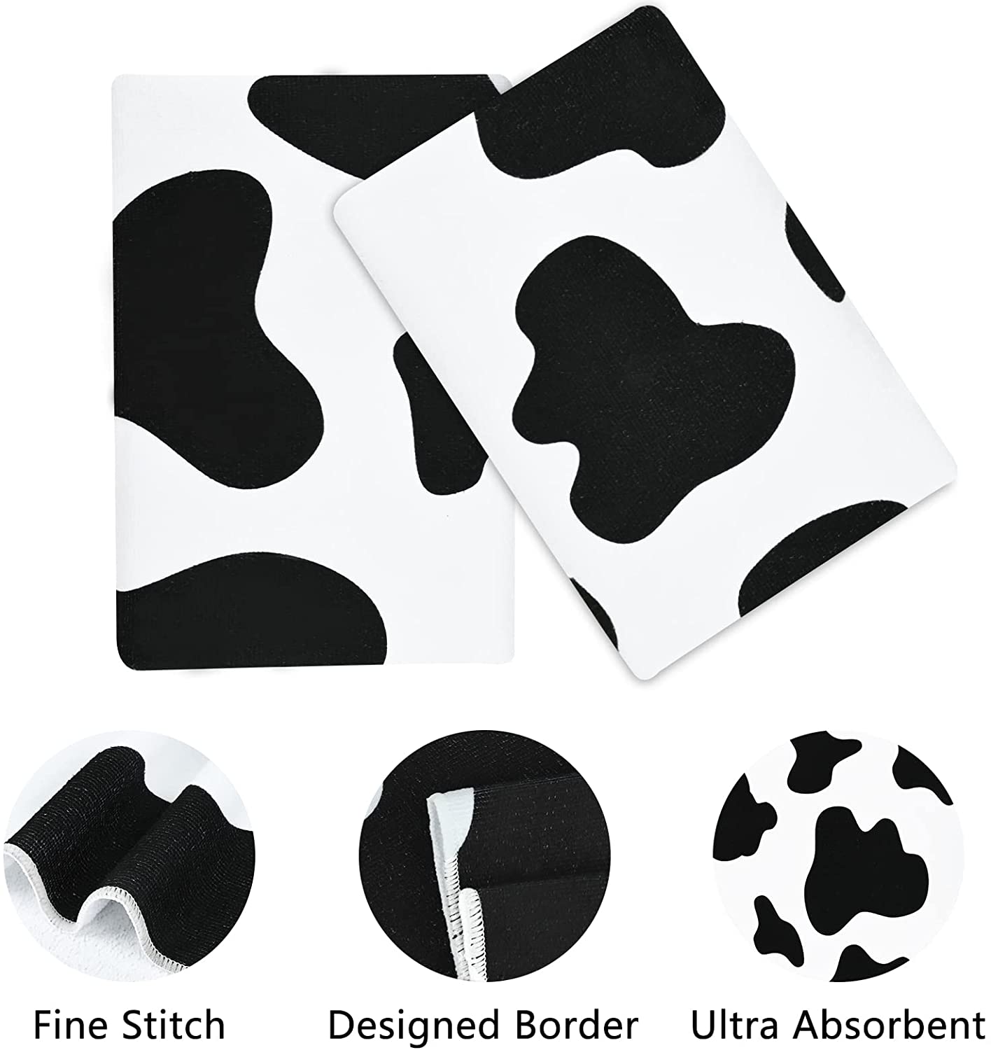 Alishomtll 3Pcs Cow Print Bath Towels Set Include Beach Towel, Hand Towel and Wash Towel for Bathroom Decor