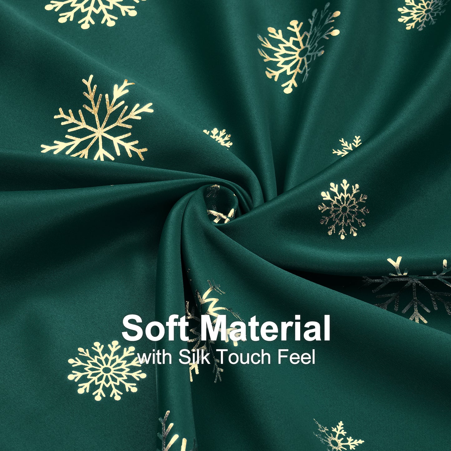 Alishomtll Gold Snowflake Foil Print Christmas Blackout Curtains, Christmas Grommet Window Curtains Drapes, 104" x 84", Green
