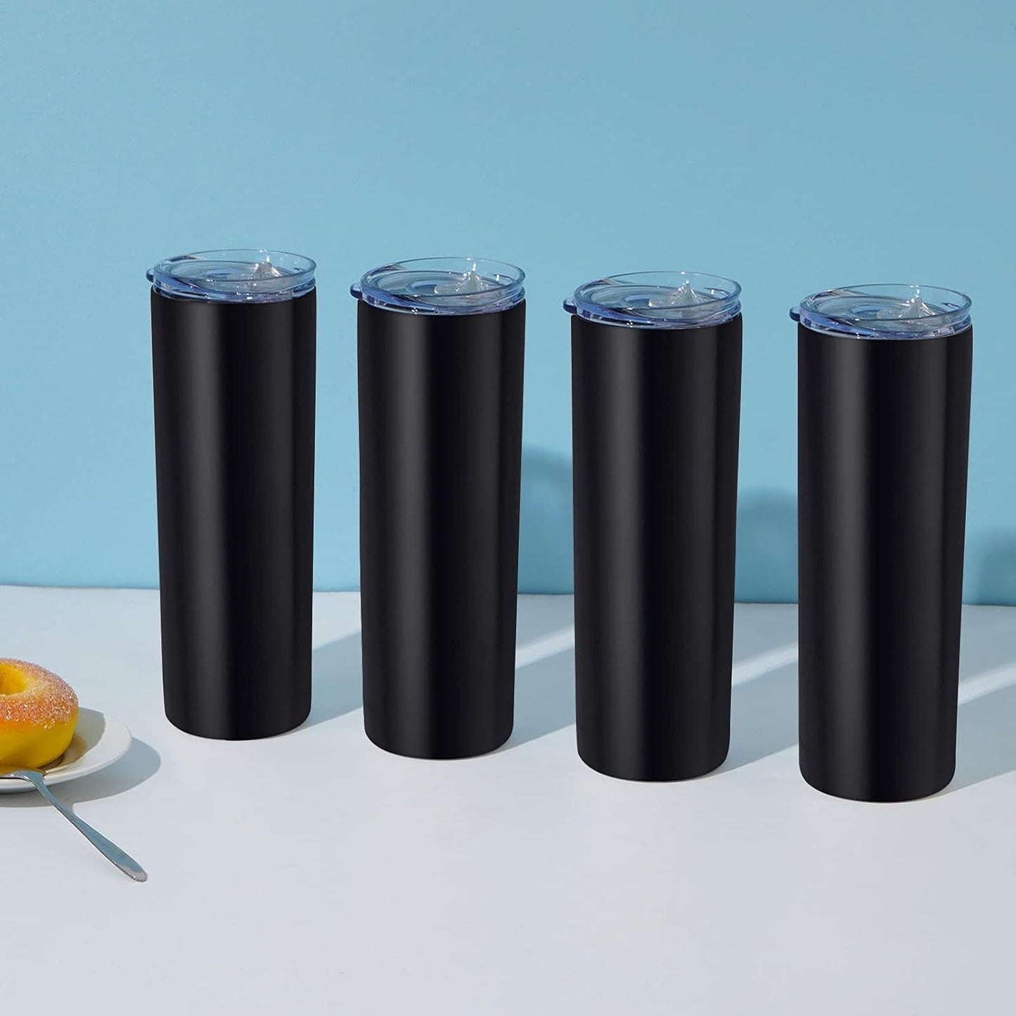 Gingprous 20 oz Stainless Steel Skinny Tumbler with Lid and Straw, Double Wall Vacuum Insulated Slim Water Tumbler Cup,Black
