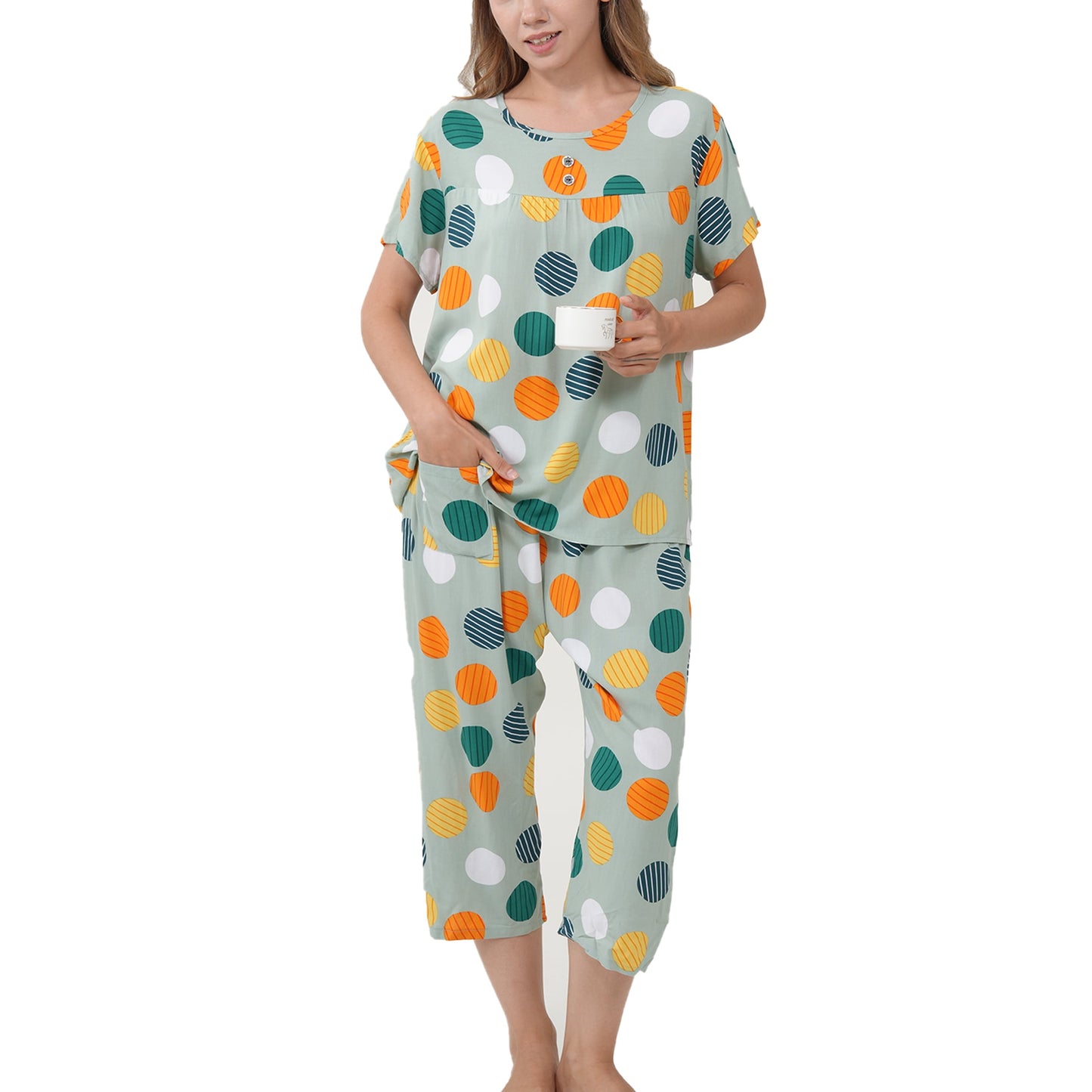 MecTo 2 Piece Women's Short Sleeve Pajama Sets, Lounge Sleepwear Ladies Pjs Sets with Pockets