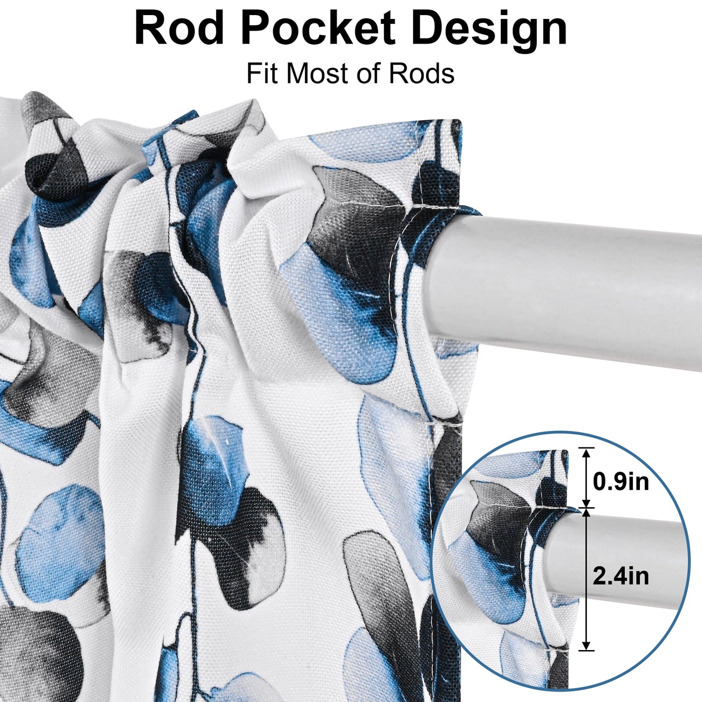Alishomtll Valance Curtains for Living Room Bedroom Kitchen Windows Grey Blue Watercolor Leaves Print ,52 x 18 inch,Rod Pocket