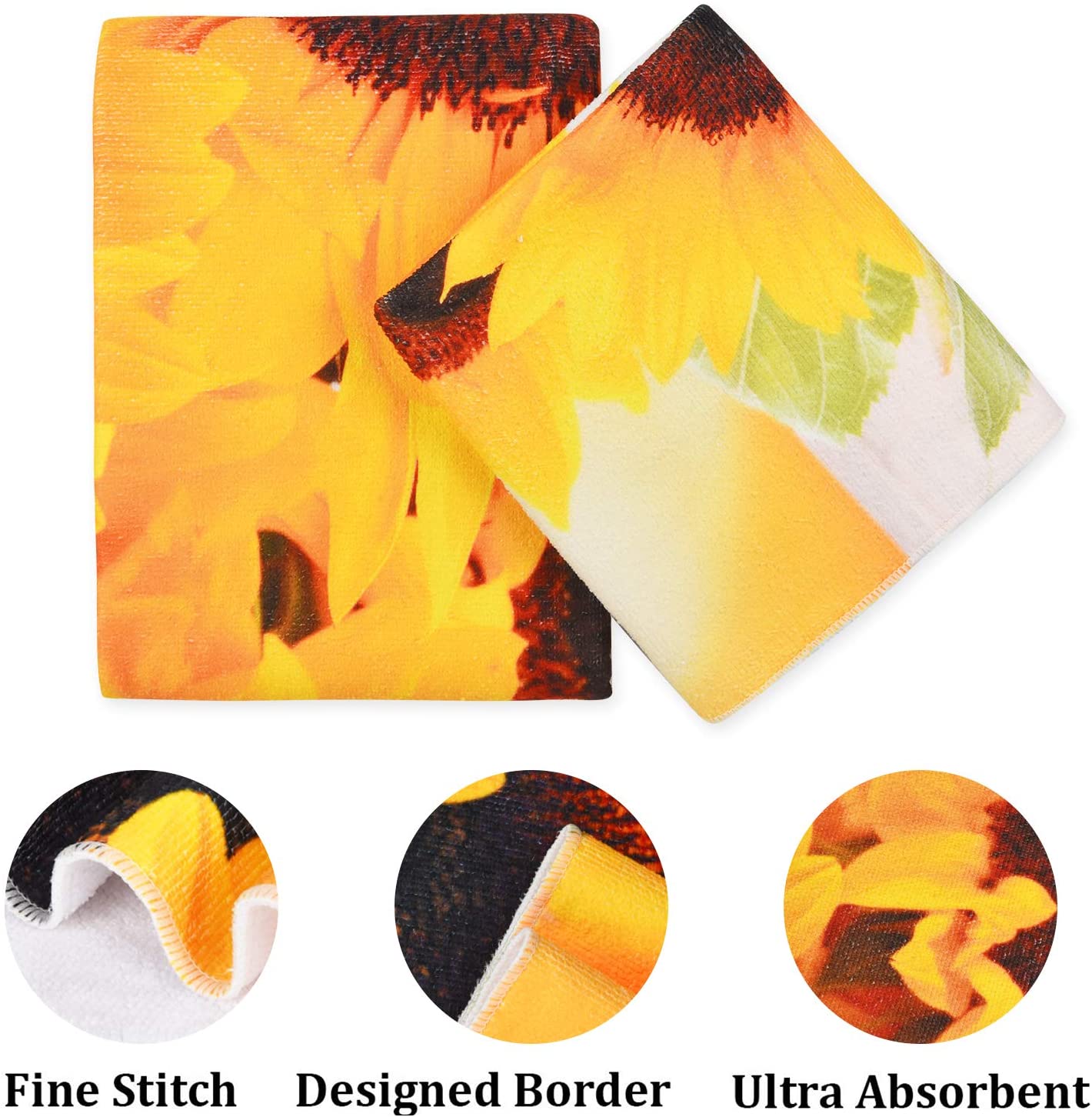 Alishomtll Yellow Bath Towel Sets With Sunflower Pattern Include Beach Towel, Hand Towel and Wash Towel, Super Soft Water Absorbent