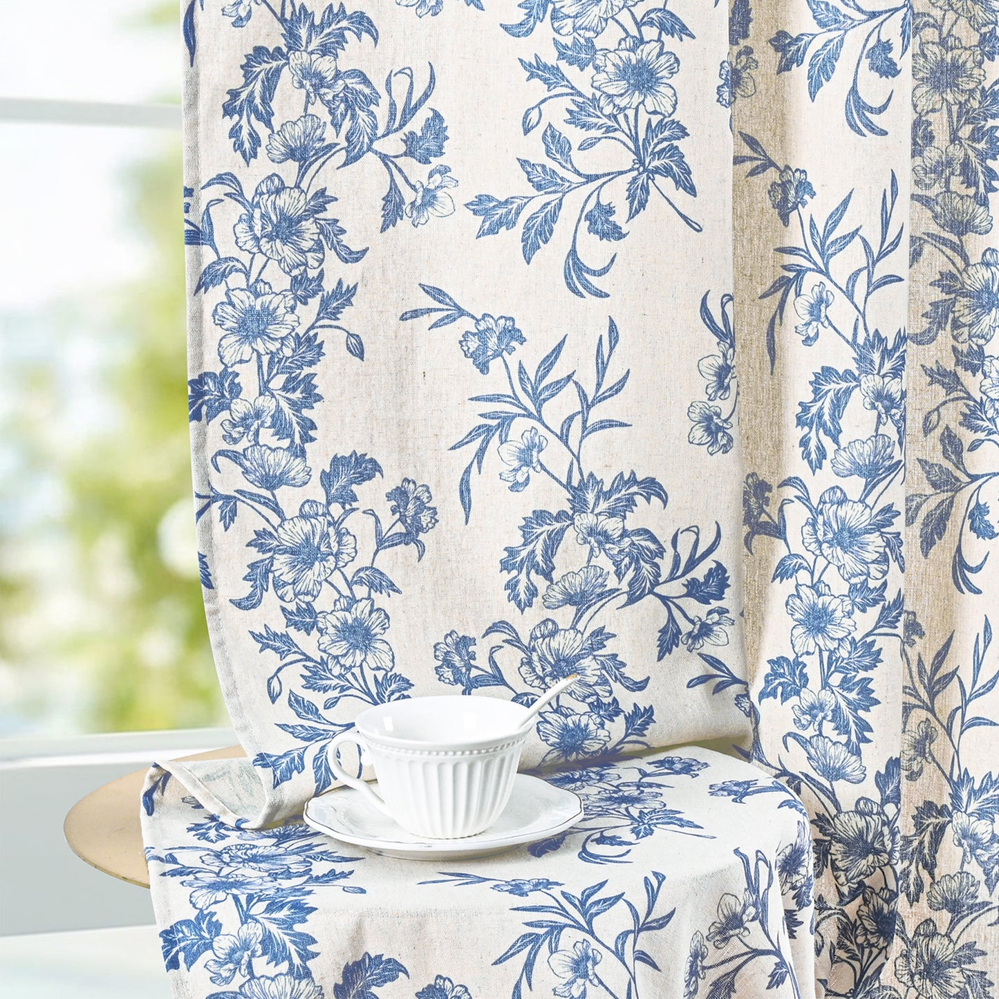Alishomtll Floral Curtains for Living Room Farmhouse Country Linen Curtains Light Filtering Window Drapes,Blue ,52"x63", 2 Panels